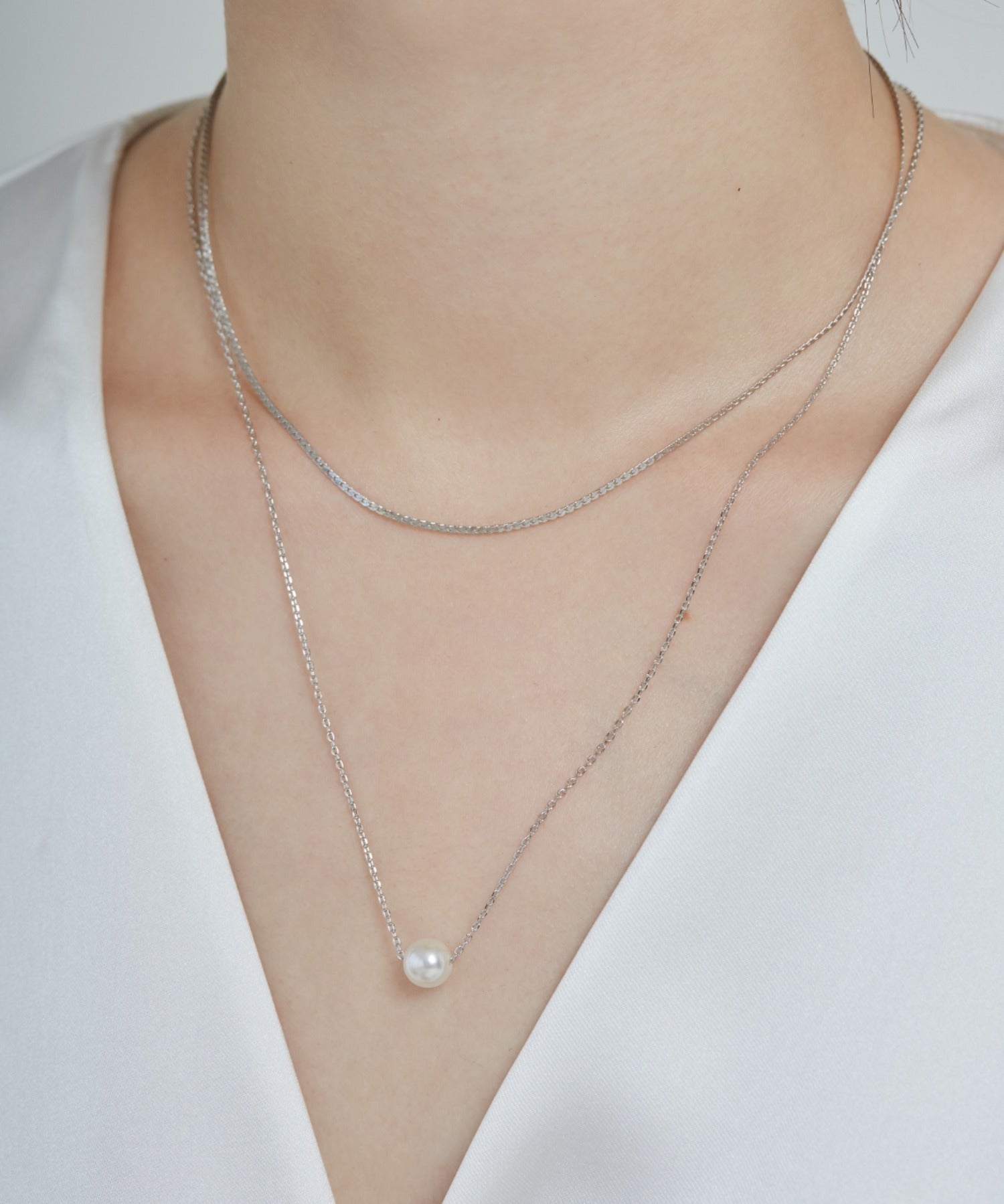 ciite' シーテ ネックレス シンプルナローネックレス & パールネックレス2個セット