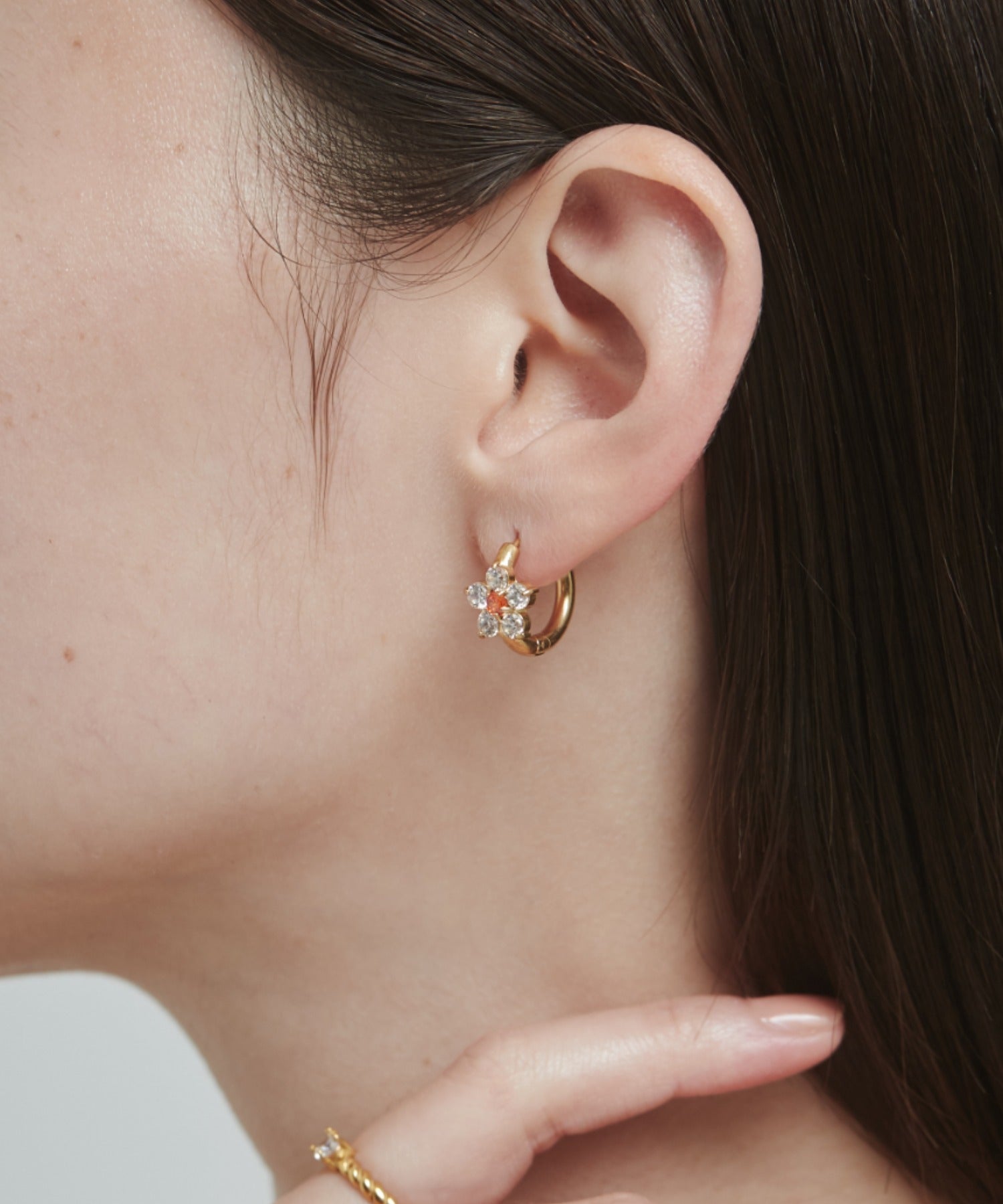 ciite' シーテ ピアス(両耳用) 【 金属アレルギー対応 】 フラワービジュー フープピアス サージカルステンレス (両耳用) オレンジ FREE