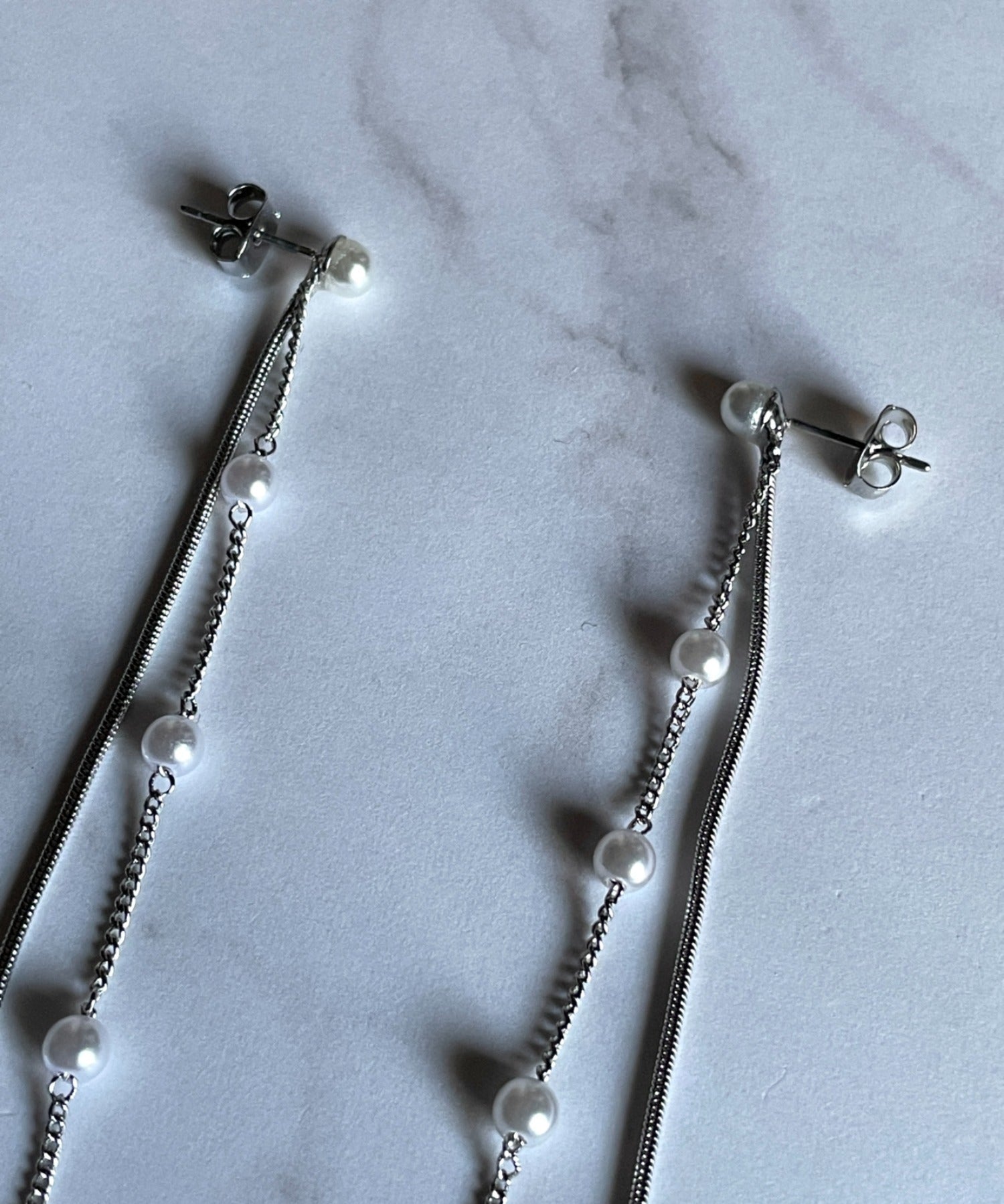 ciite' シーテ ピアス(両耳用) パール & ロングチェーン ドロップピアス (両耳用)