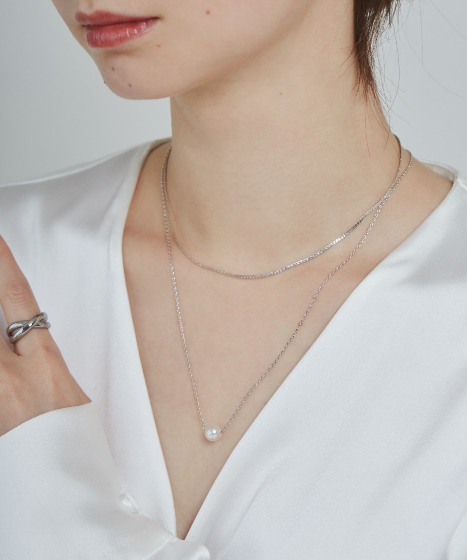 ciite' シーテ ネックレス シンプルナローネックレス & パールネックレス2個セット