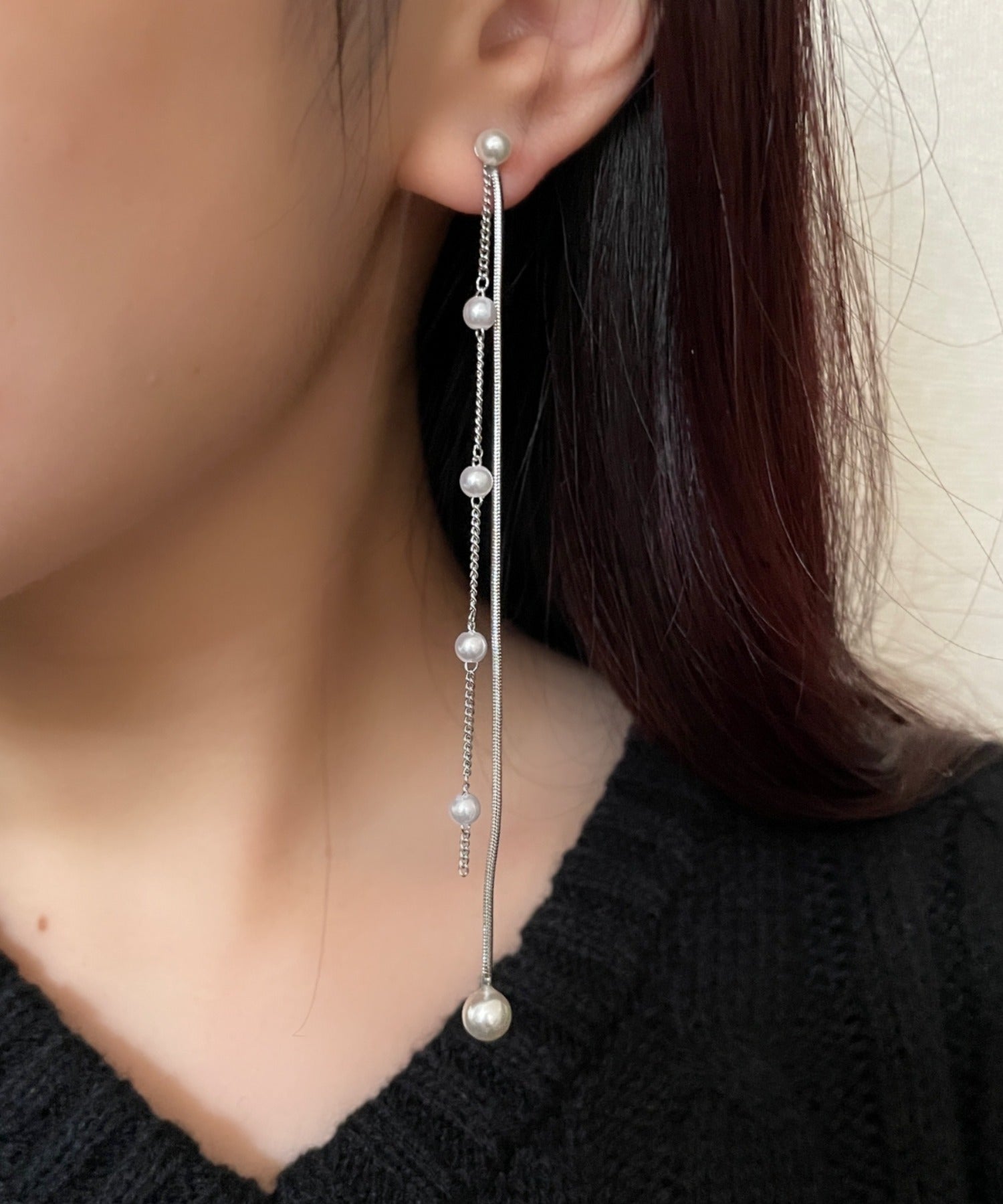 ciite' シーテ ピアス(両耳用) パール & ロングチェーン ドロップピアス (両耳用)