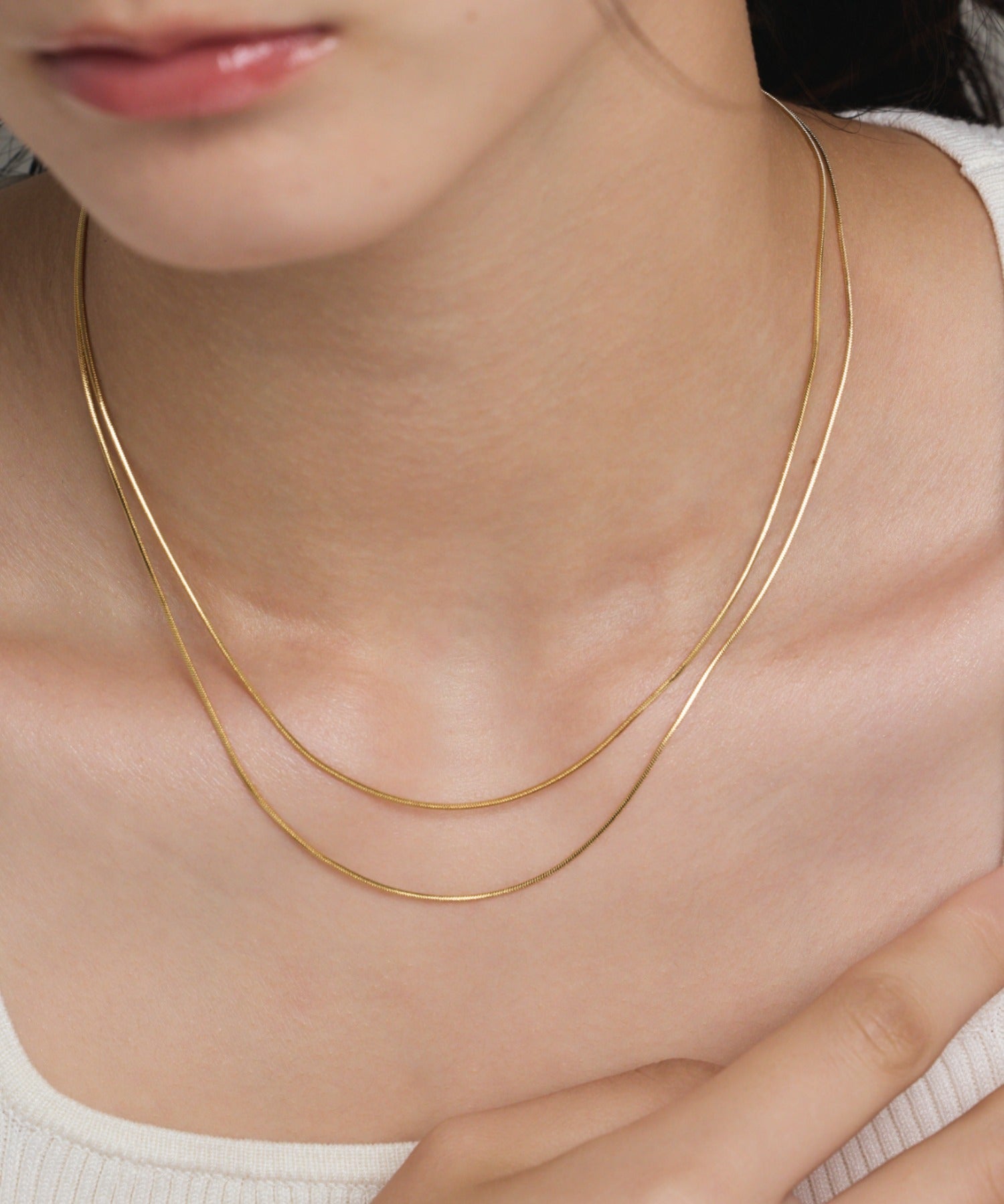 ciite' シーテ ネックレス 【 金属アレルギー対応 】 1mm スネークネックレス 2個セット サージカルステンレス 36~41cm, 39~44cm