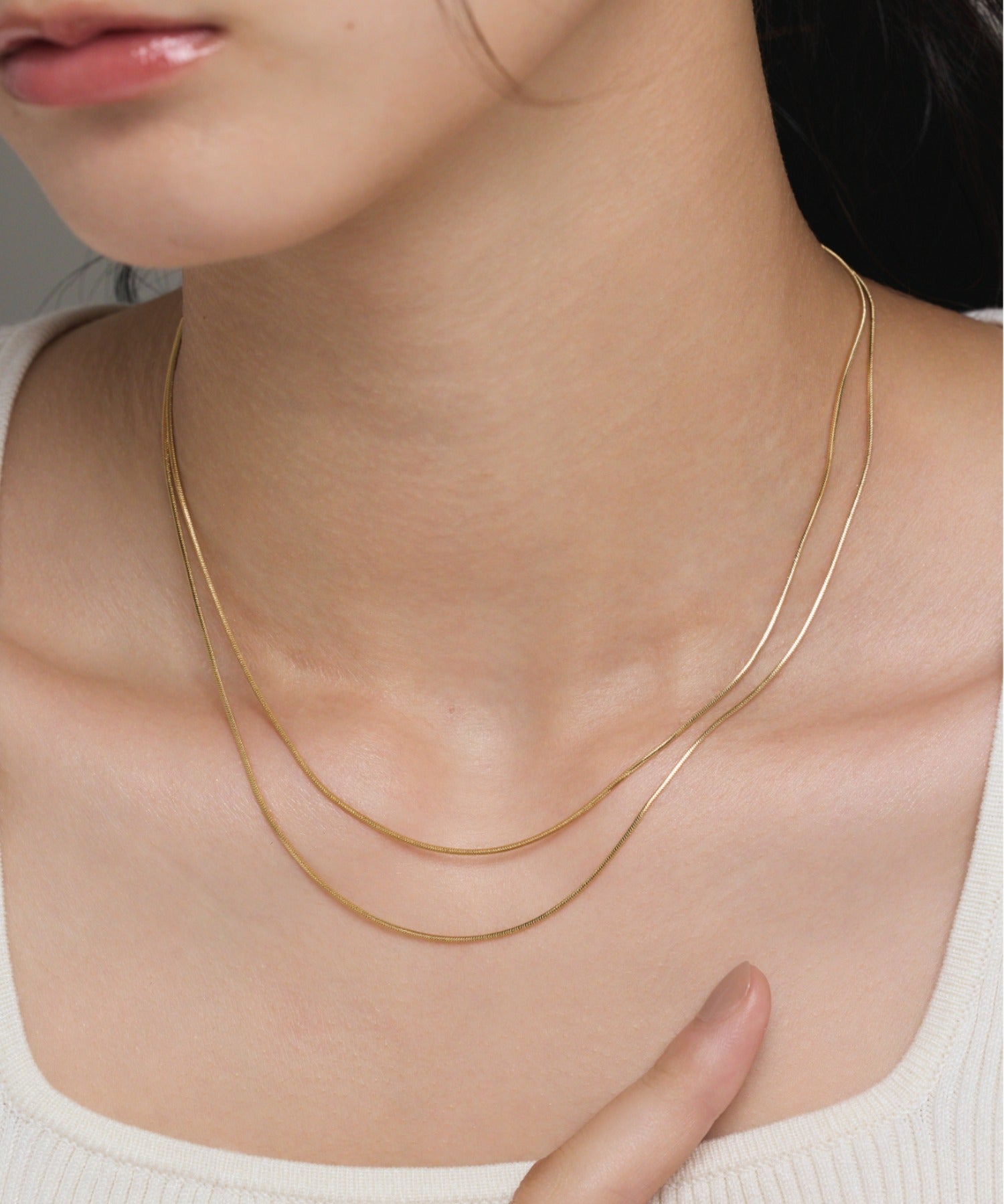 ciite' シーテ ネックレス 【 金属アレルギー対応 】 1mm スネークネックレス 2個セット サージカルステンレス 36~41cm, 39~44cm ゴールド FREE
