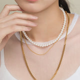 ciite' シーテ ネックレス 【 金属アレルギー対応 】3連パールチェーンネックレス サージカルステンレス 38~43cm, 40~45cm ゴールド FREE