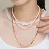 ciite' シーテ ネックレス 【 金属アレルギー対応 】3連パールチェーンネックレス サージカルステンレス 38~43cm, 40~45cm