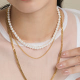 ciite' シーテ ネックレス 【 金属アレルギー対応 】3連パールチェーンネックレス サージカルステンレス 38~43cm, 40~45cm