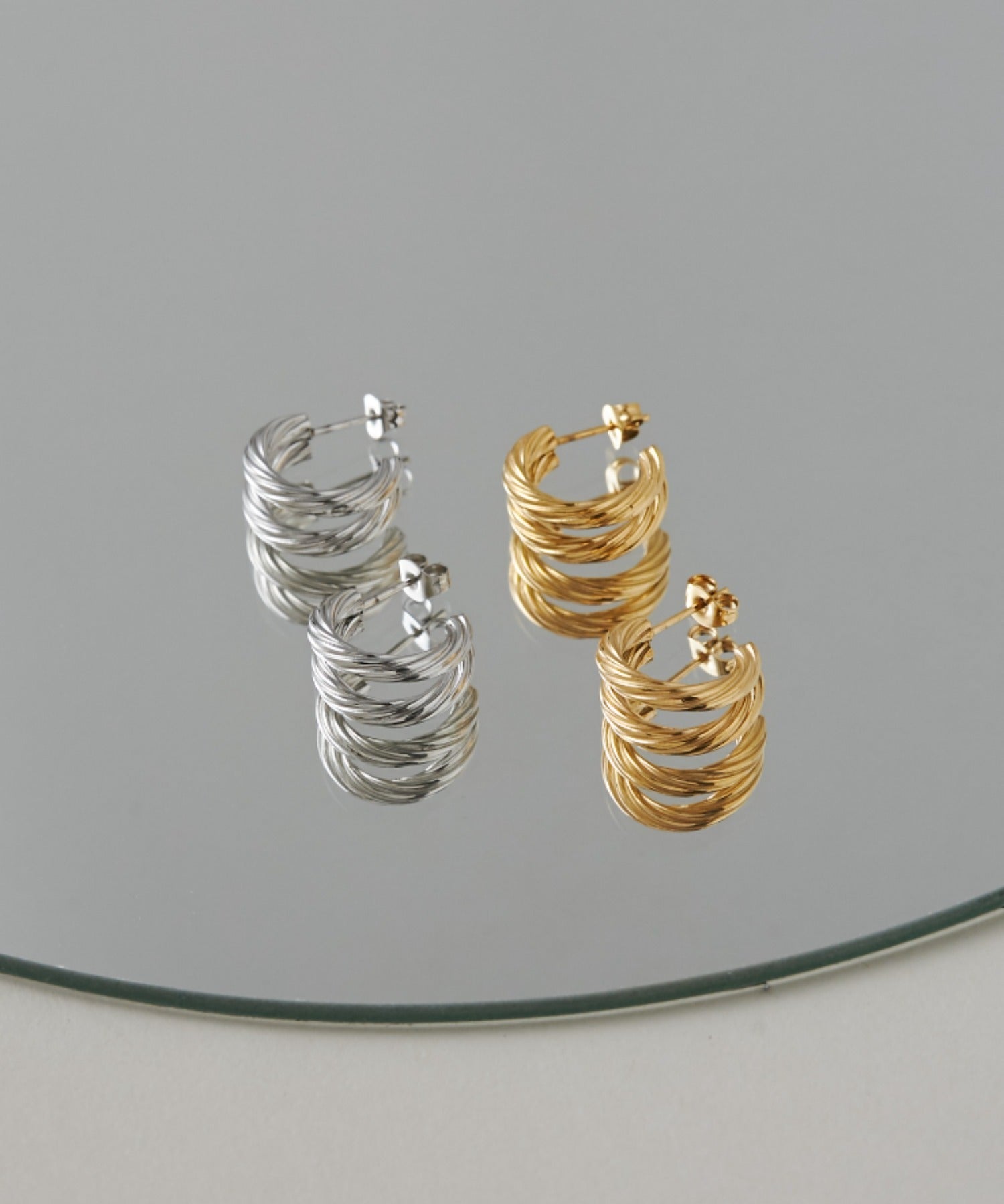 ciite' シーテ ピアス(両耳用) 【 金属アレルギー対応 】 ダブルライン ツイストフープピアス サージカルステンレス (両耳用)