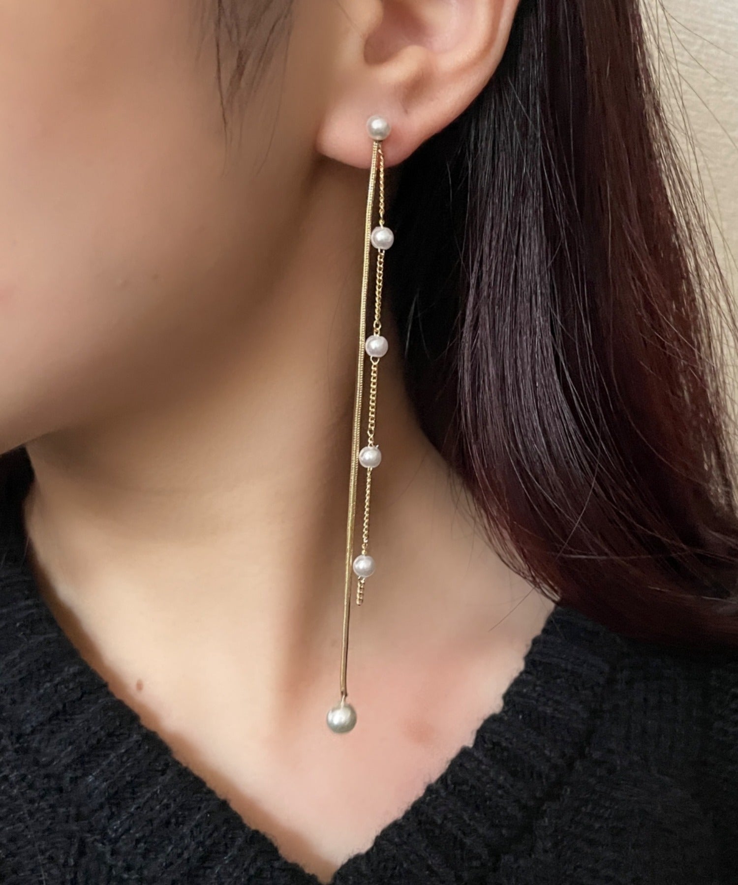 ciite' シーテ ピアス(両耳用) パール & ロングチェーン ドロップピアス (両耳用)
