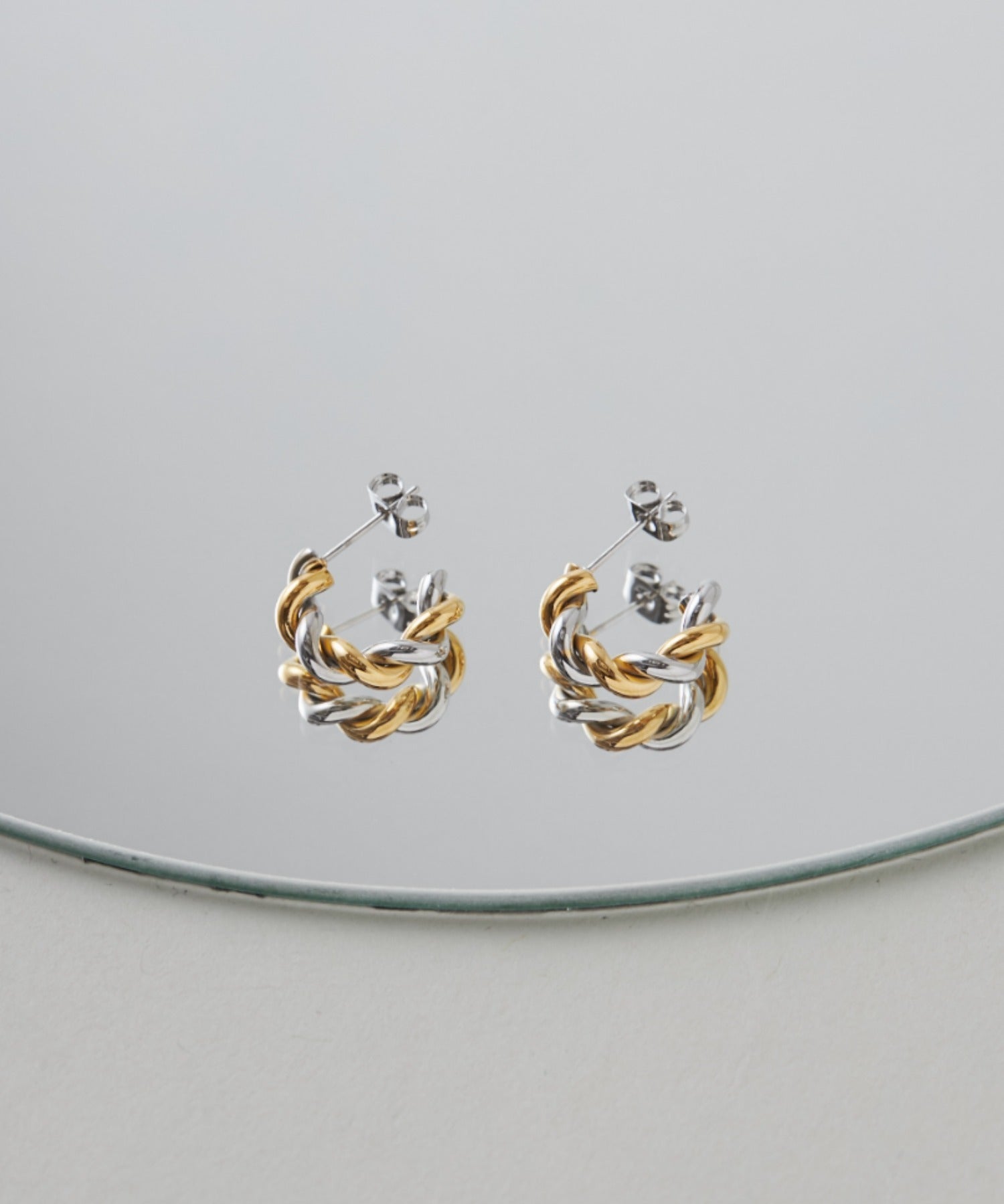 ciite' シーテ ピアス(両耳用) 【 金属アレルギー対応 】 バイカラー ねじりミックス フープピアス サージカルステンレス (両耳用)