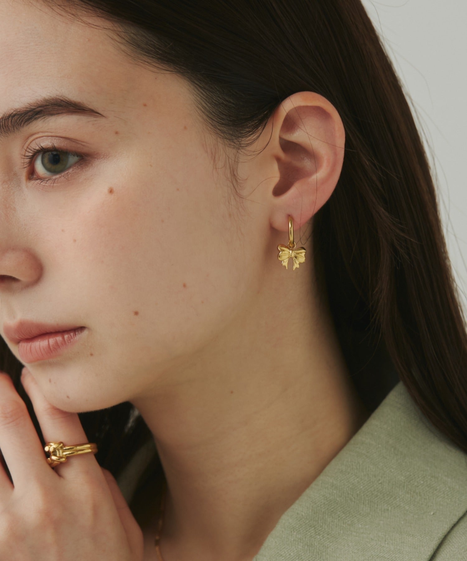ciite' シーテ ピアス(両耳用) 【 金属アレルギー対応 】 2way リボンフープピアス サージカルステンレス (両耳用) ゴールド FREE
