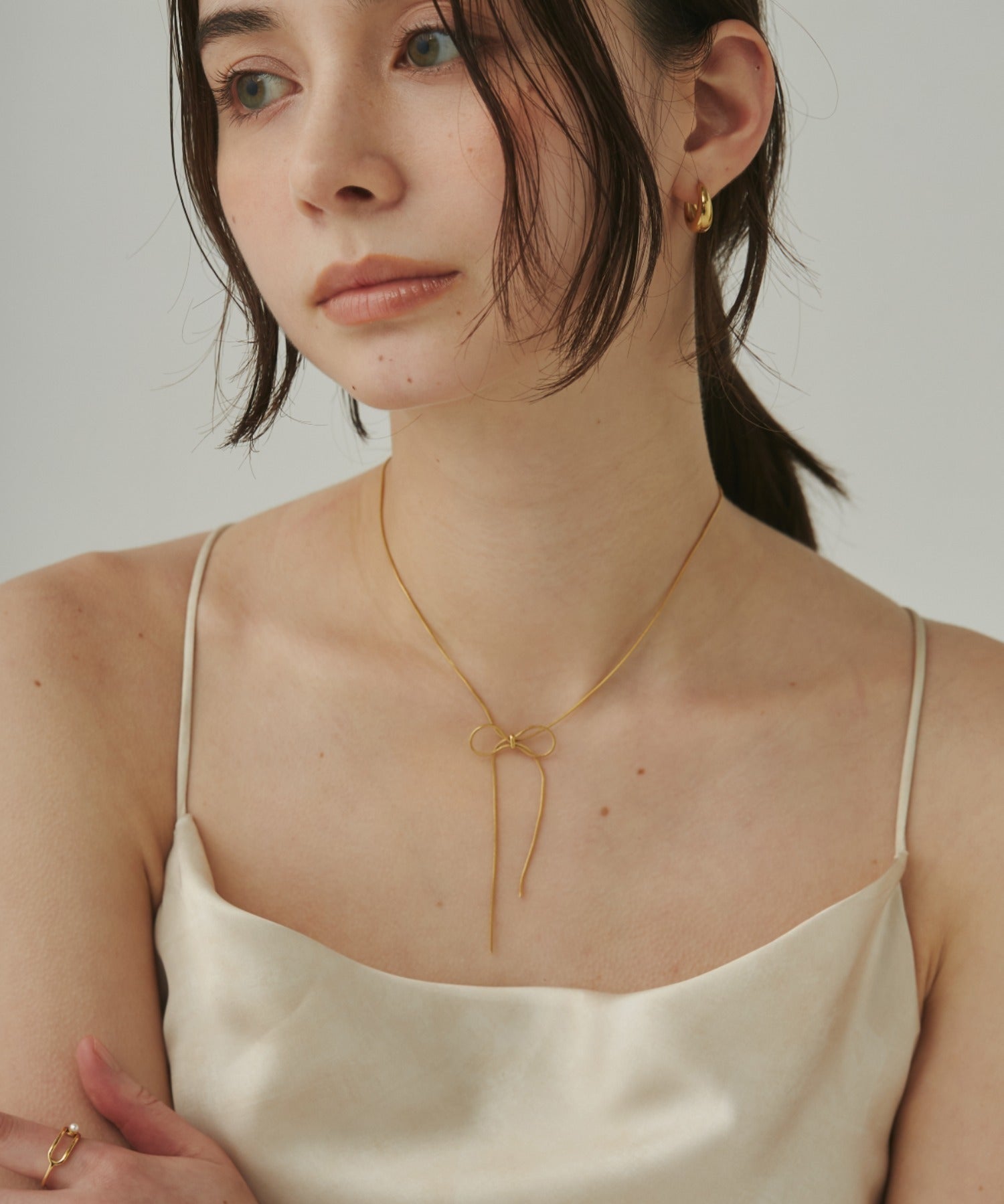 ciite' シーテ ネックレス 【 金属アレルギー対応 】 simple ribbon necklace / シンプル リボン ネックレス サージカルステンレス ゴールド FREE