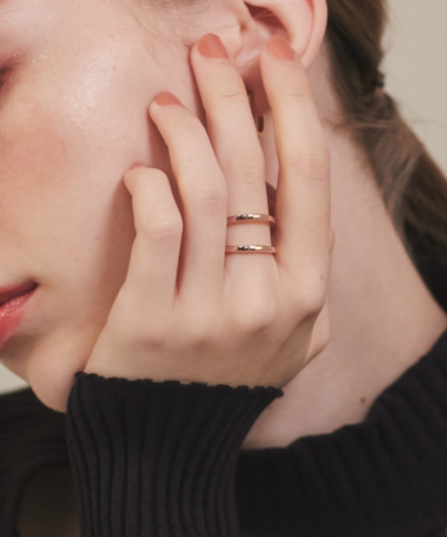 ciite' シーテ リング 【 金属アレルギー対応 】 ツーラインリング サージカルステンレス ピンクゴールド