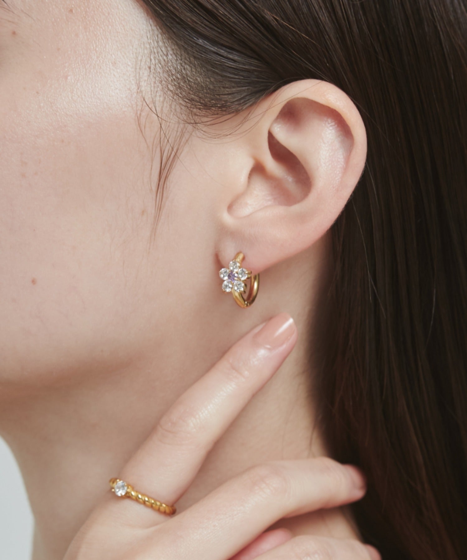 ciite' シーテ ピアス(両耳用) 【 金属アレルギー対応 】 フラワービジュー フープピアス サージカルステンレス (両耳用)