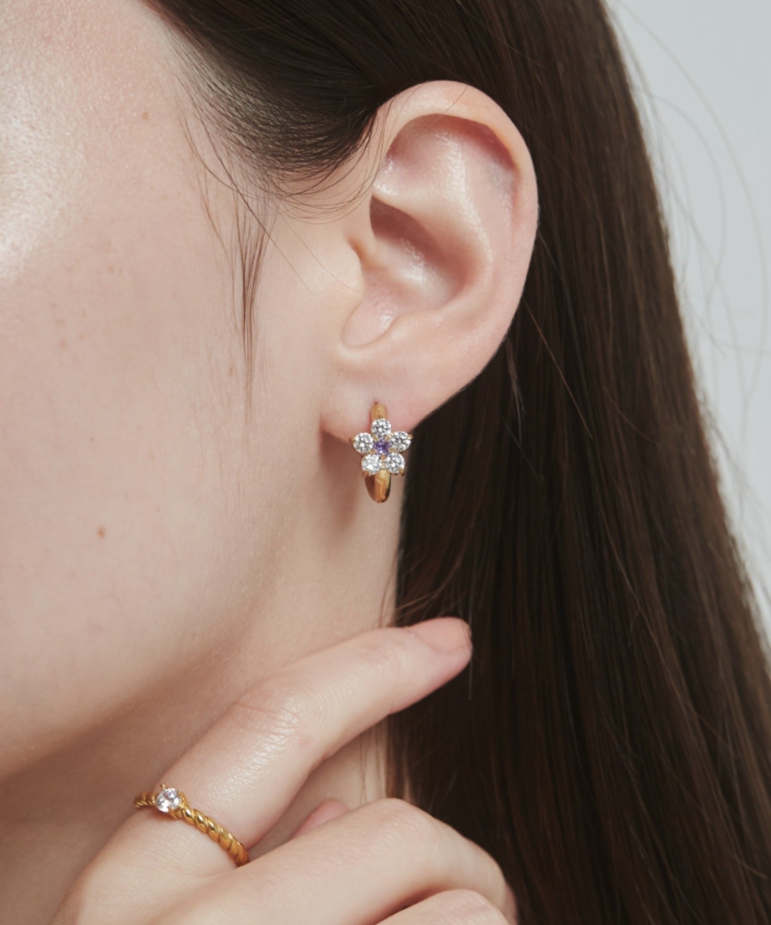 ciite' シーテ ピアス(両耳用) 【 金属アレルギー対応 】 フラワービジュー フープピアス サージカルステンレス (両耳用) パープル FREE