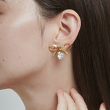 ciite' シーテ ピアス(両耳用) 【 金属アレルギー対応 】 ビジューリボンピアス サージカルステンレス (両耳用) ゴールド FREE