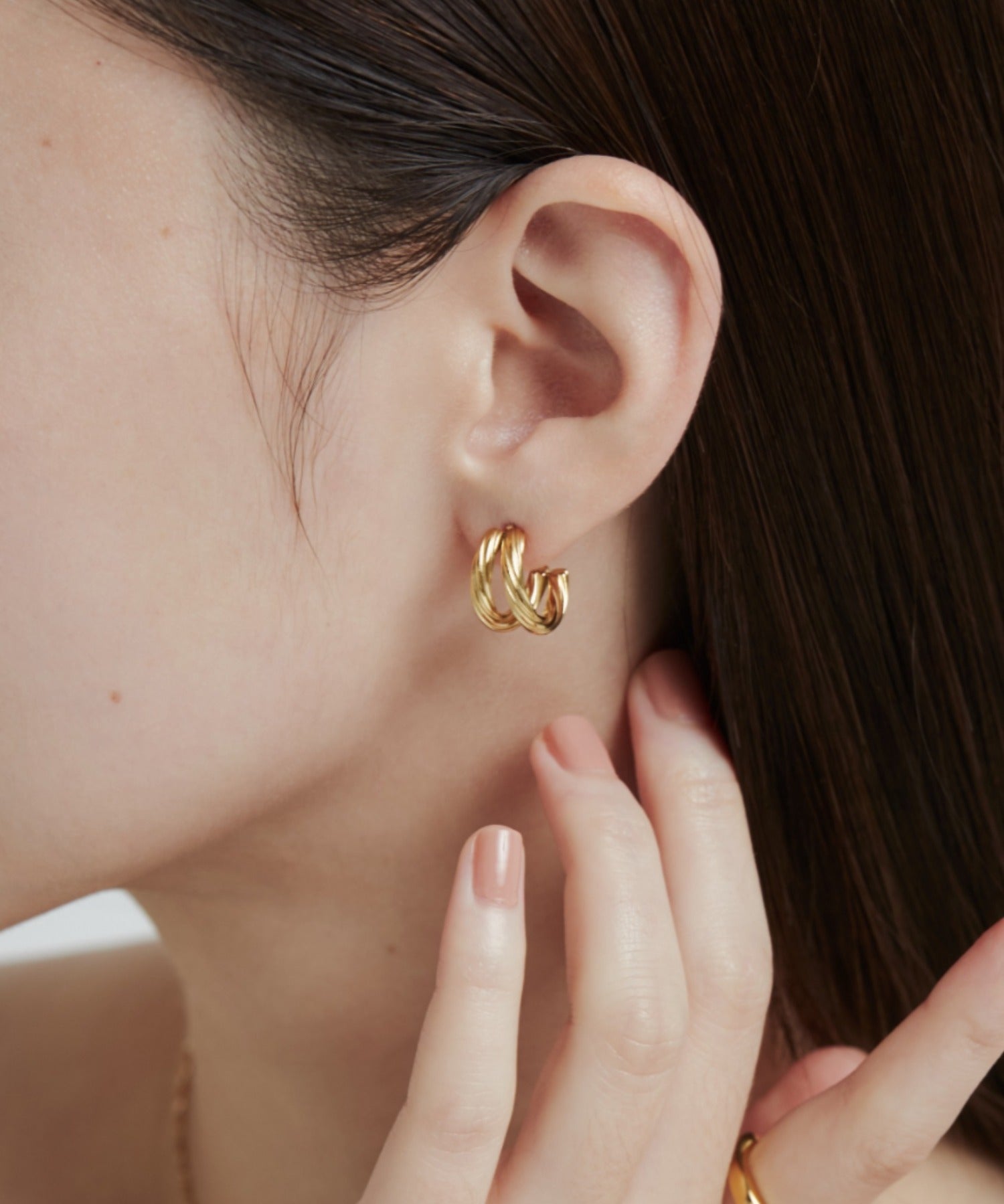 ciite' シーテ ピアス(両耳用) 【 金属アレルギー対応 】 ダブルライン ツイストフープピアス サージカルステンレス (両耳用) ゴールド FREE