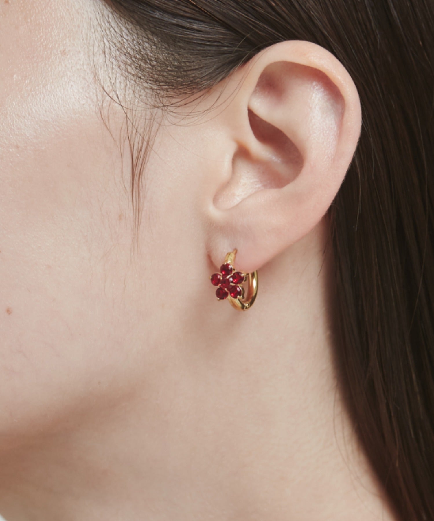 ciite' シーテ ピアス(両耳用) 【 金属アレルギー対応 】 フラワービジュー フープピアス サージカルステンレス (両耳用) レッド FREE