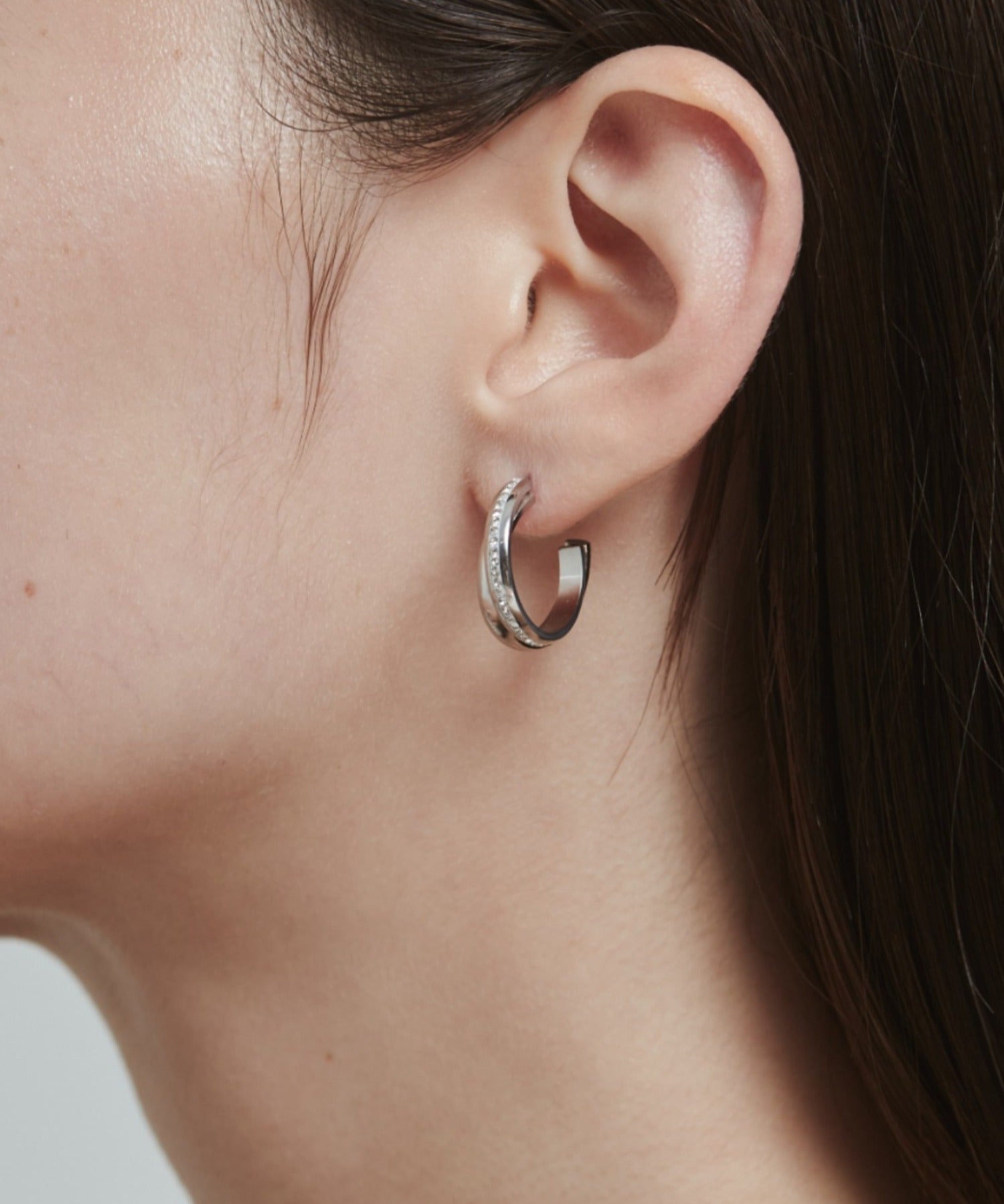 ciite' シーテ ピアス(両耳用) 【 金属アレルギー対応 】 ツインビジュー フープピアス サージカルステンレス (両耳用) シルバー FREE
