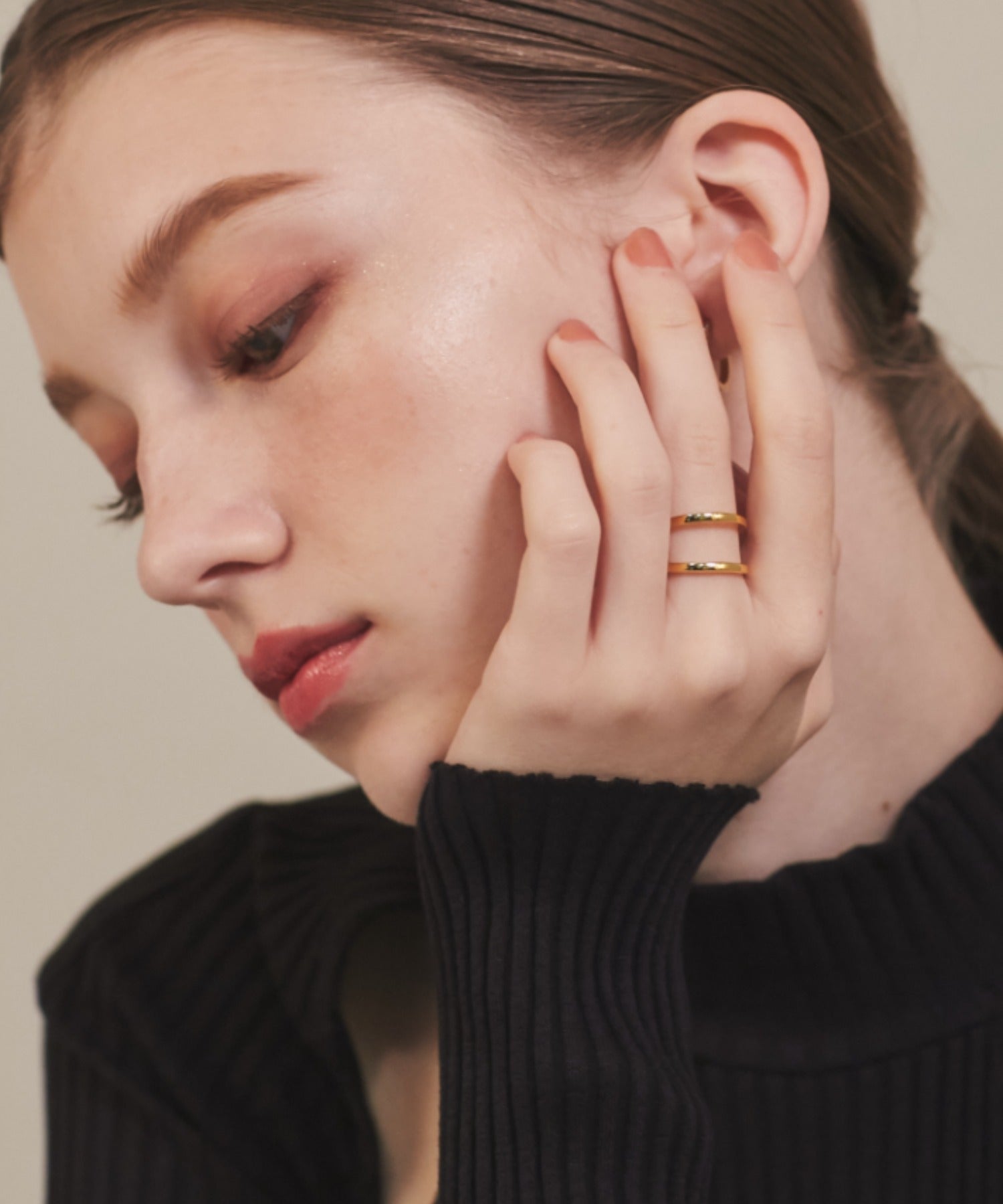 ciite' シーテ リング 【 金属アレルギー対応 】 ツーラインリング サージカルステンレス ゴールド