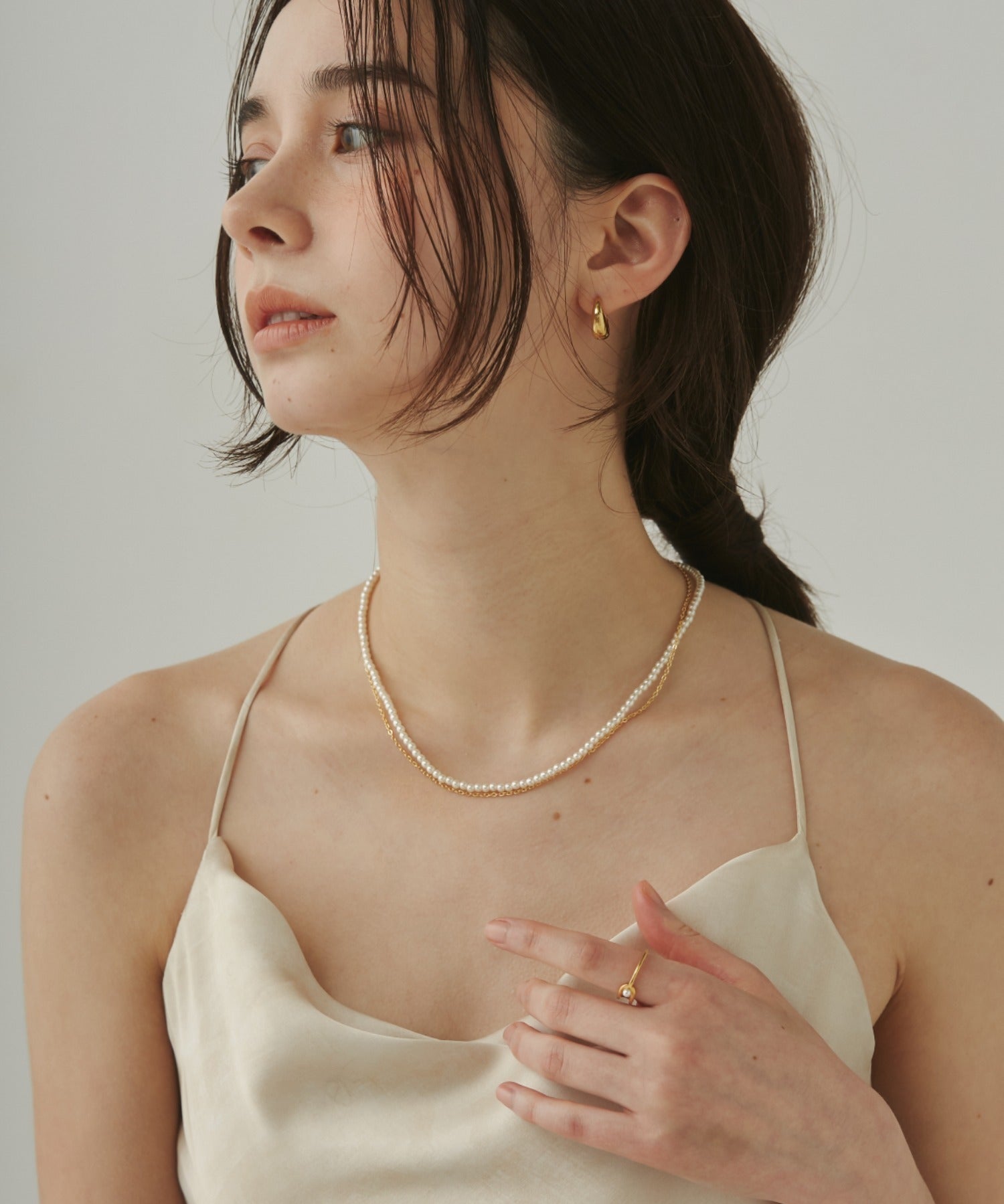 ciite' シーテ ネックレス 【 金属アレルギー対応 】 パール & シンプルチェーンネックレス 2セット サージカルステンレス