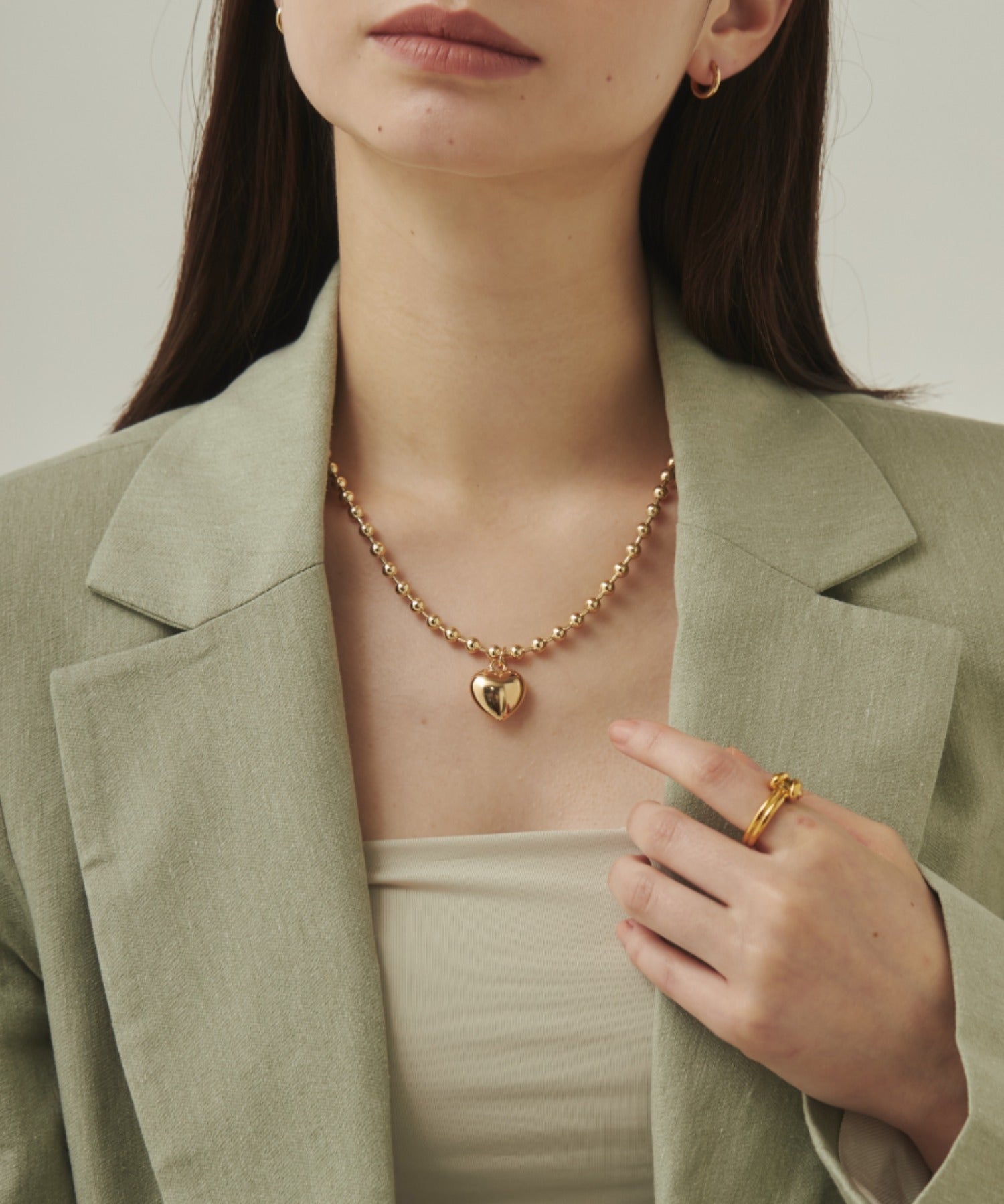 ciite' シーテ ネックレス ぷっくりメタルハート ＆ ボールチェーンネックレス