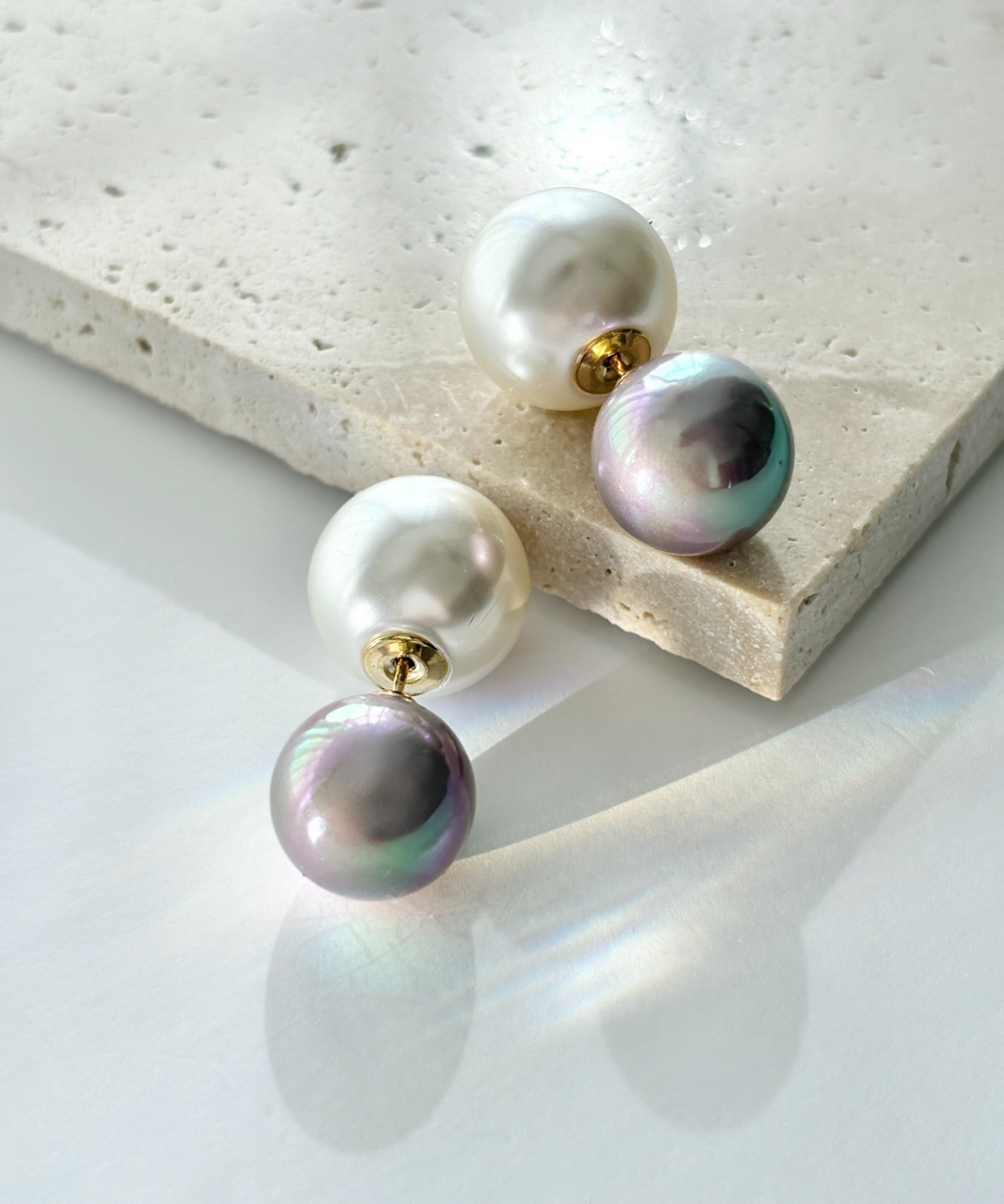 ciite' シーテ ピアス（両耳用） 2way バイカラー ダブルパールピアス
