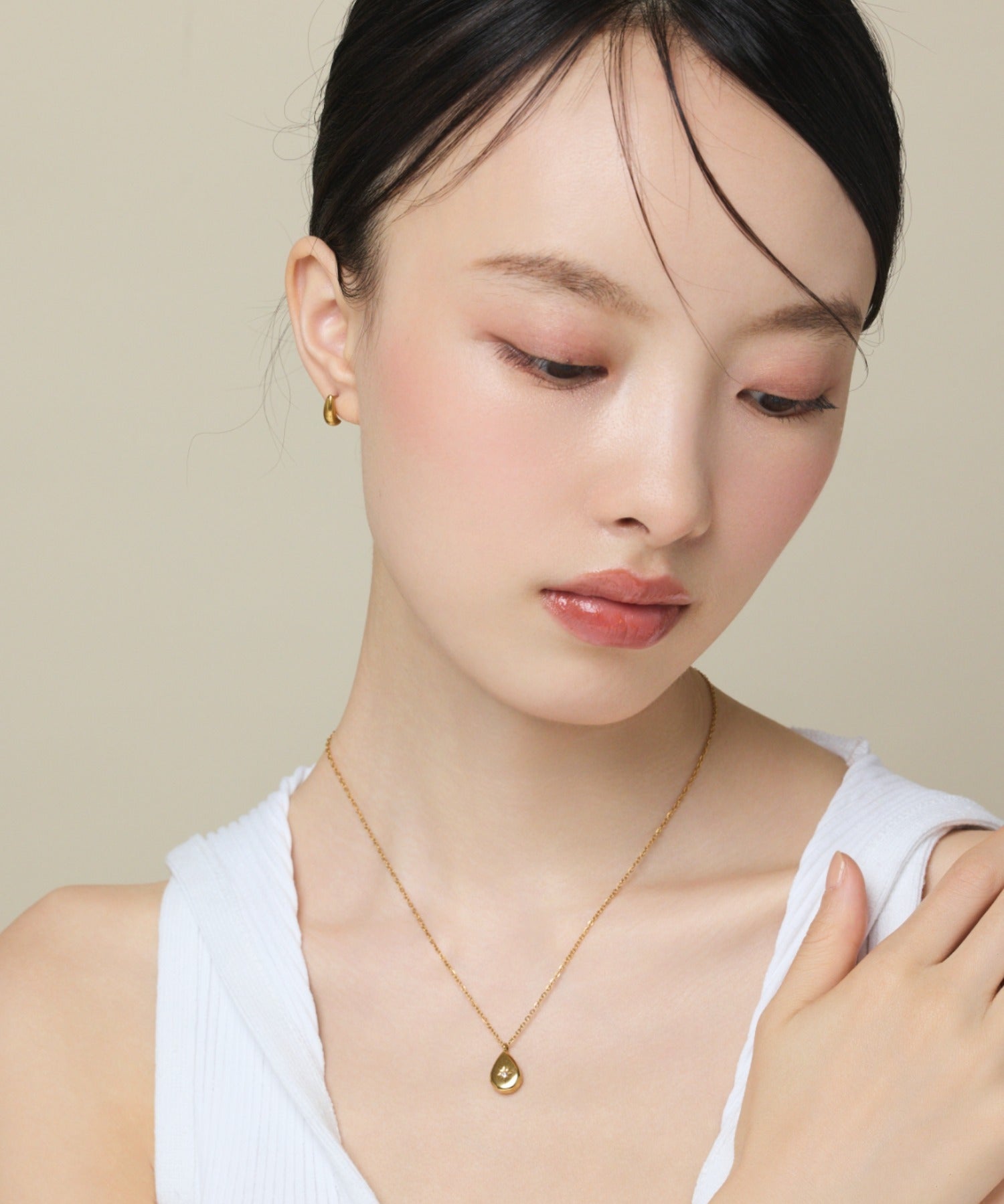 ciite' シーテ ネックレス 【 金属アレルギー対応 】 シズクビジューネックレス サージカルステンレス