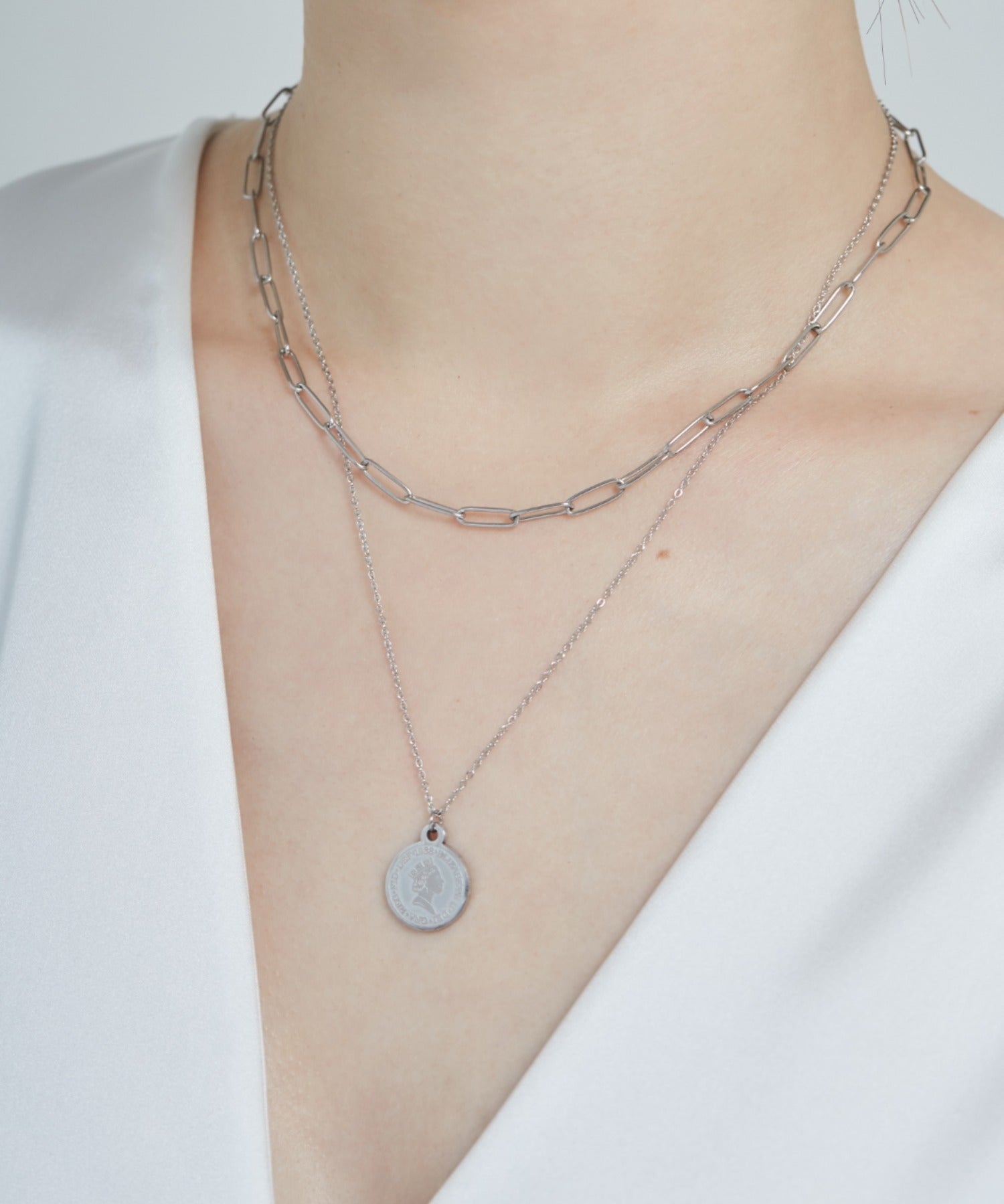 ciite' シーテ ネックレス 【 金属アレルギー対応 】 2連 エリザベス コインネックレス サージカルステンレス