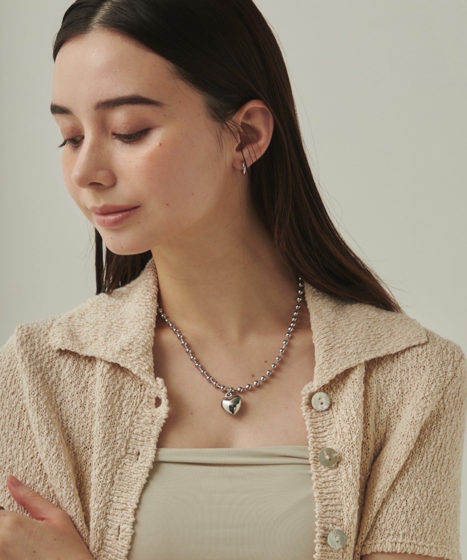 ciite' シーテ ネックレス ぷっくりメタルハート ＆ ボールチェーンネックレス