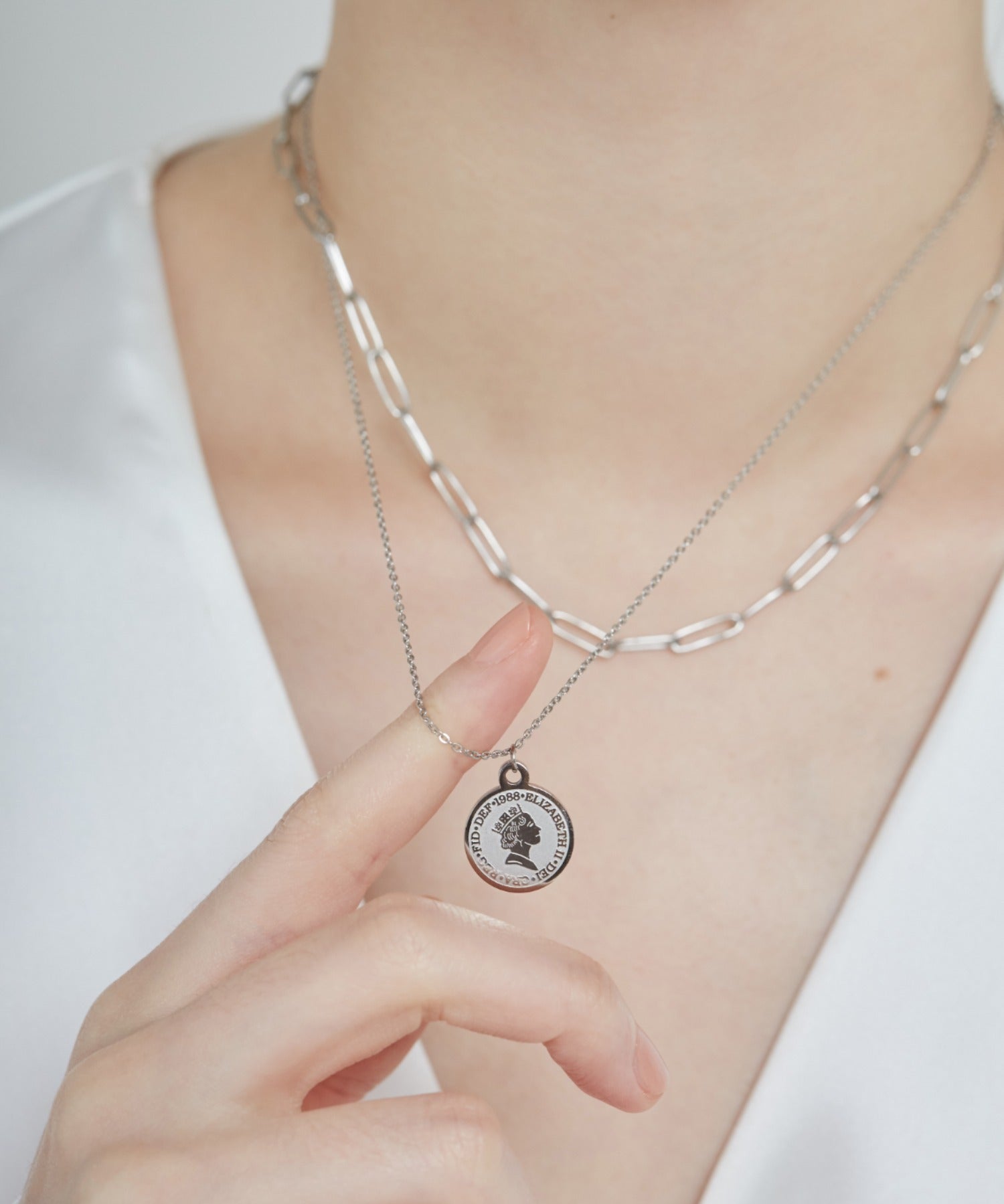 ciite' シーテ ネックレス 【 金属アレルギー対応 】 2連 エリザベス コインネックレス サージカルステンレス