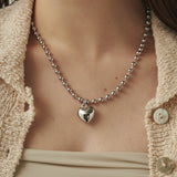 ciite' シーテ ネックレス ぷっくりメタルハート ＆ ボールチェーンネックレス