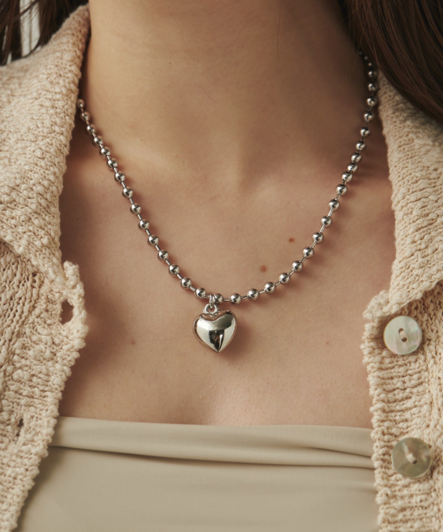 ciite' シーテ ネックレス ぷっくりメタルハート ＆ ボールチェーンネックレス