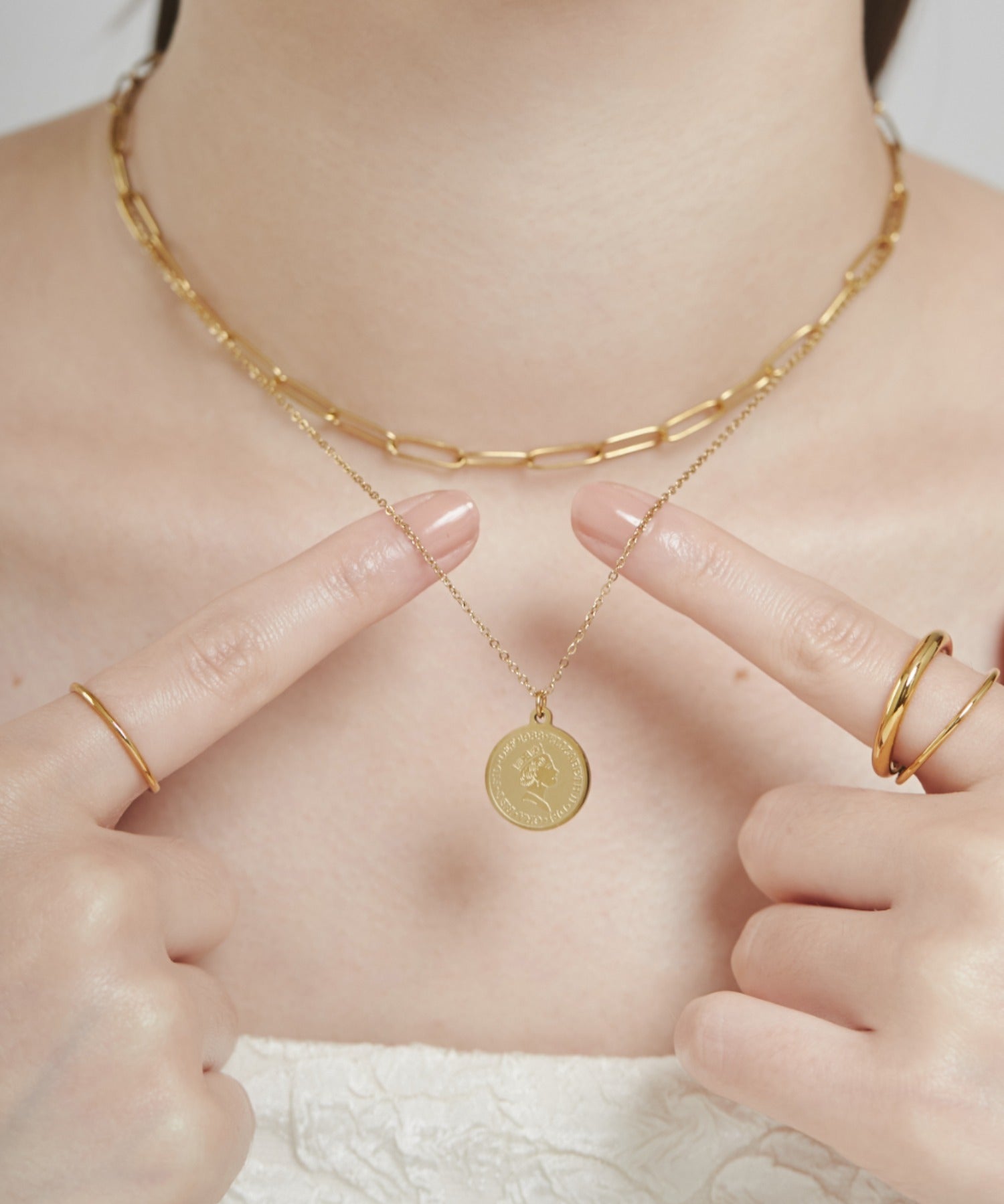 ciite' シーテ ネックレス 【 金属アレルギー対応 】 2連 エリザベス コインネックレス サージカルステンレス