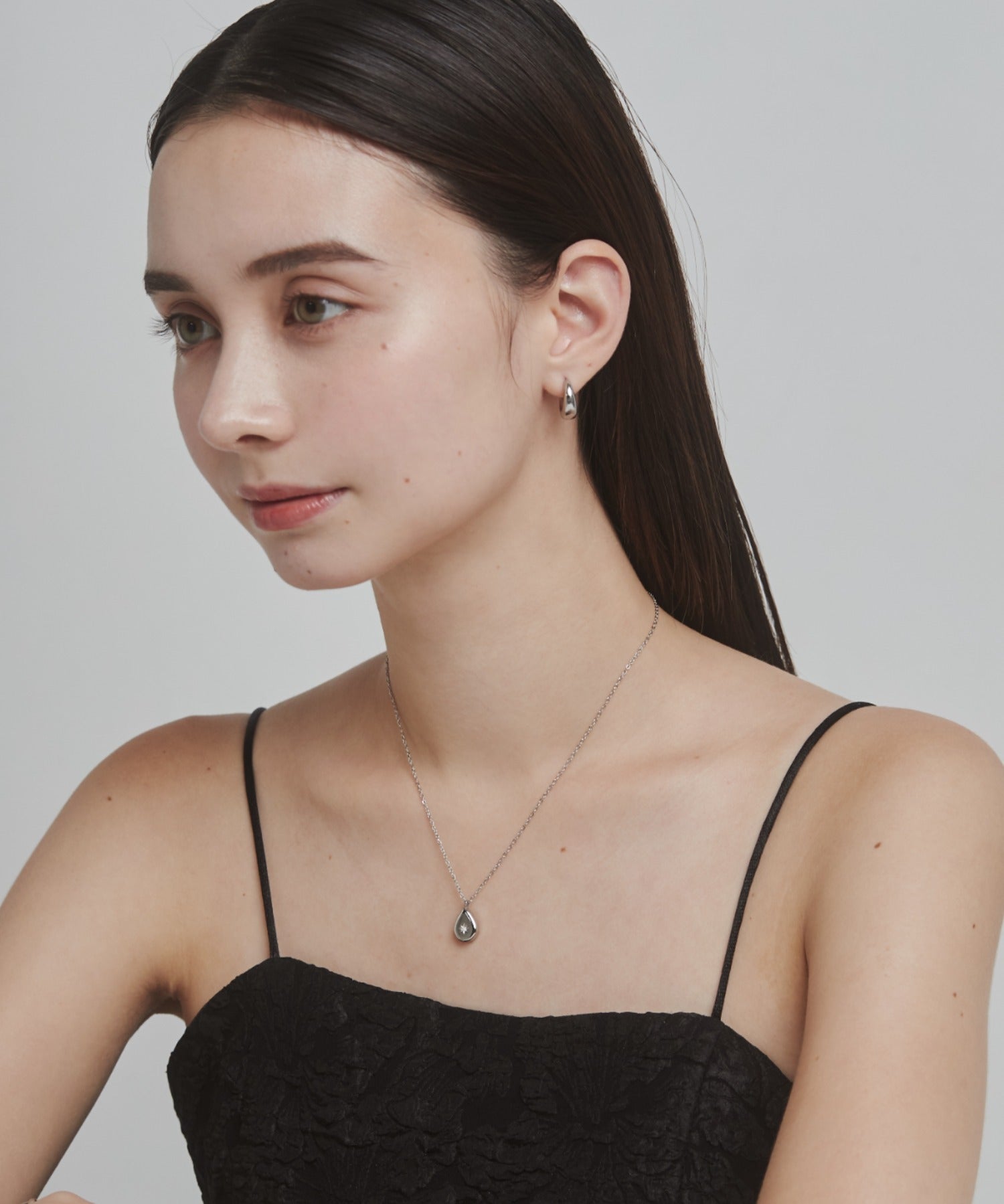 ciite' シーテ ネックレス 【 金属アレルギー対応 】 シズクビジューネックレス サージカルステンレス