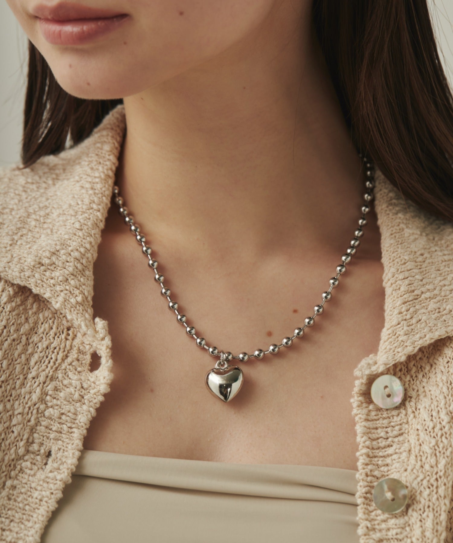 ciite' シーテ ネックレス ぷっくりメタルハート ＆ ボールチェーンネックレス