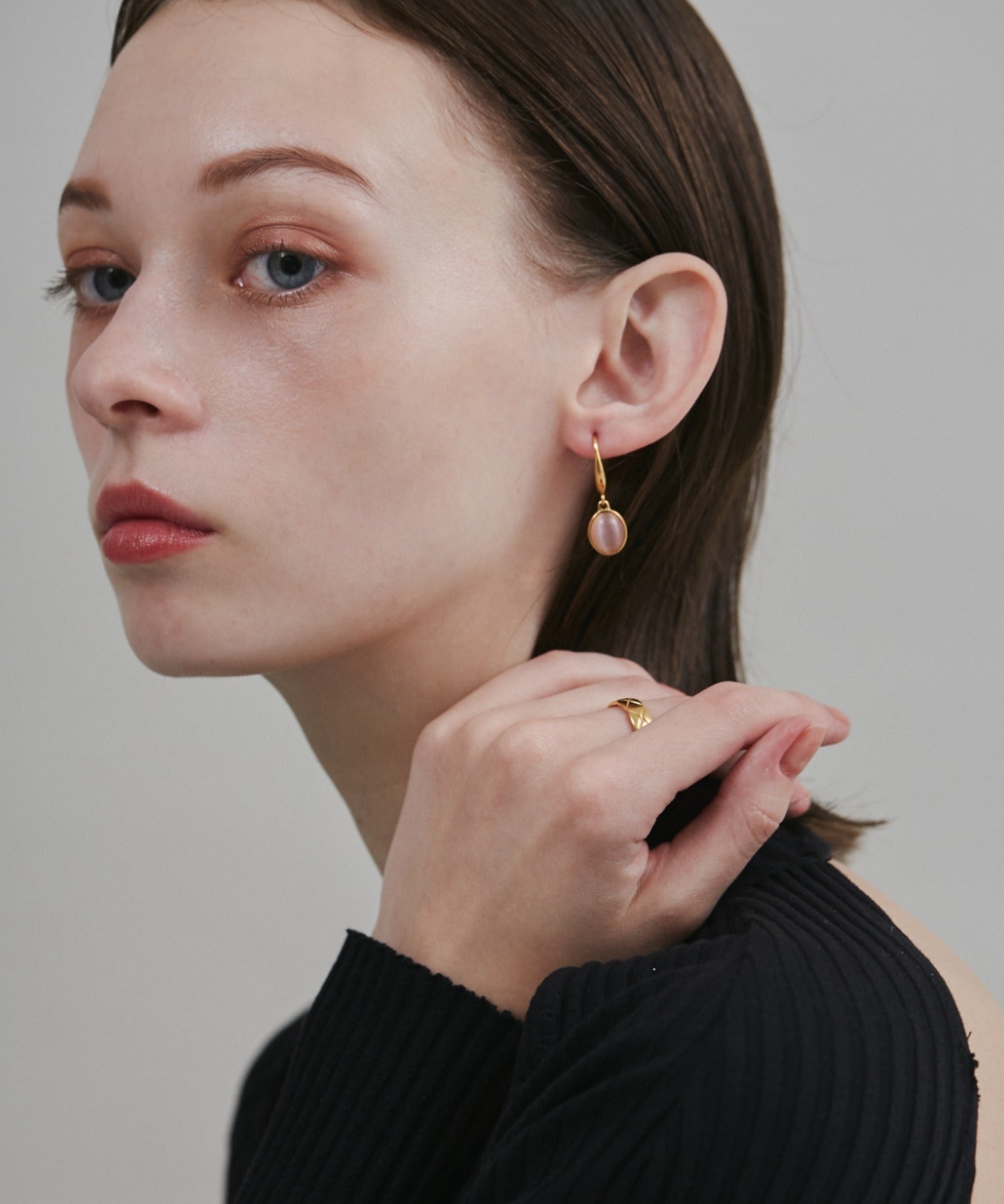 ciite' シーテ ピアス（両耳用） 【 金属アレルギー対応 】 オーバルストーン フックピアス サージカルステンレス (両耳用)