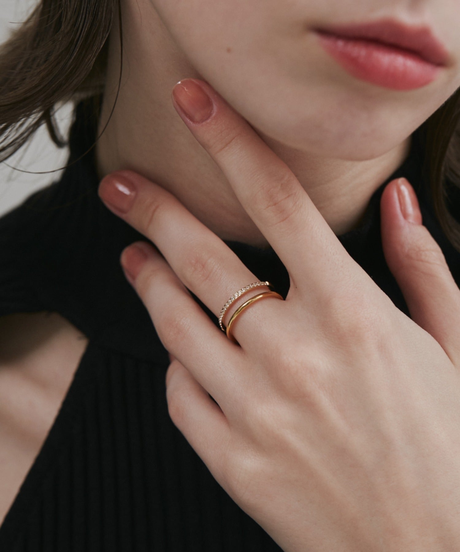 ciite' シーテ リング 【 金属アレルギー対応 】 ビジューダブルリング サージカルステンレス