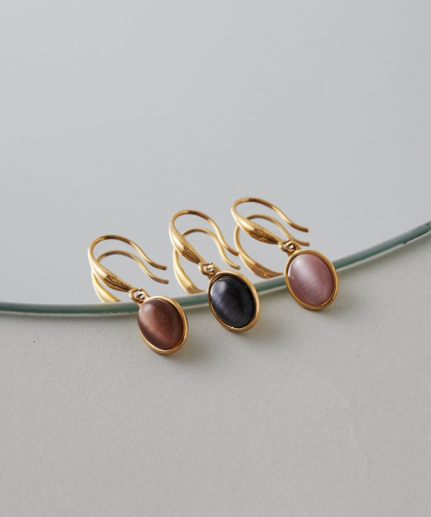 ciite' シーテ ピアス（両耳用） 【 金属アレルギー対応 】 オーバルストーン フックピアス サージカルステンレス (両耳用)