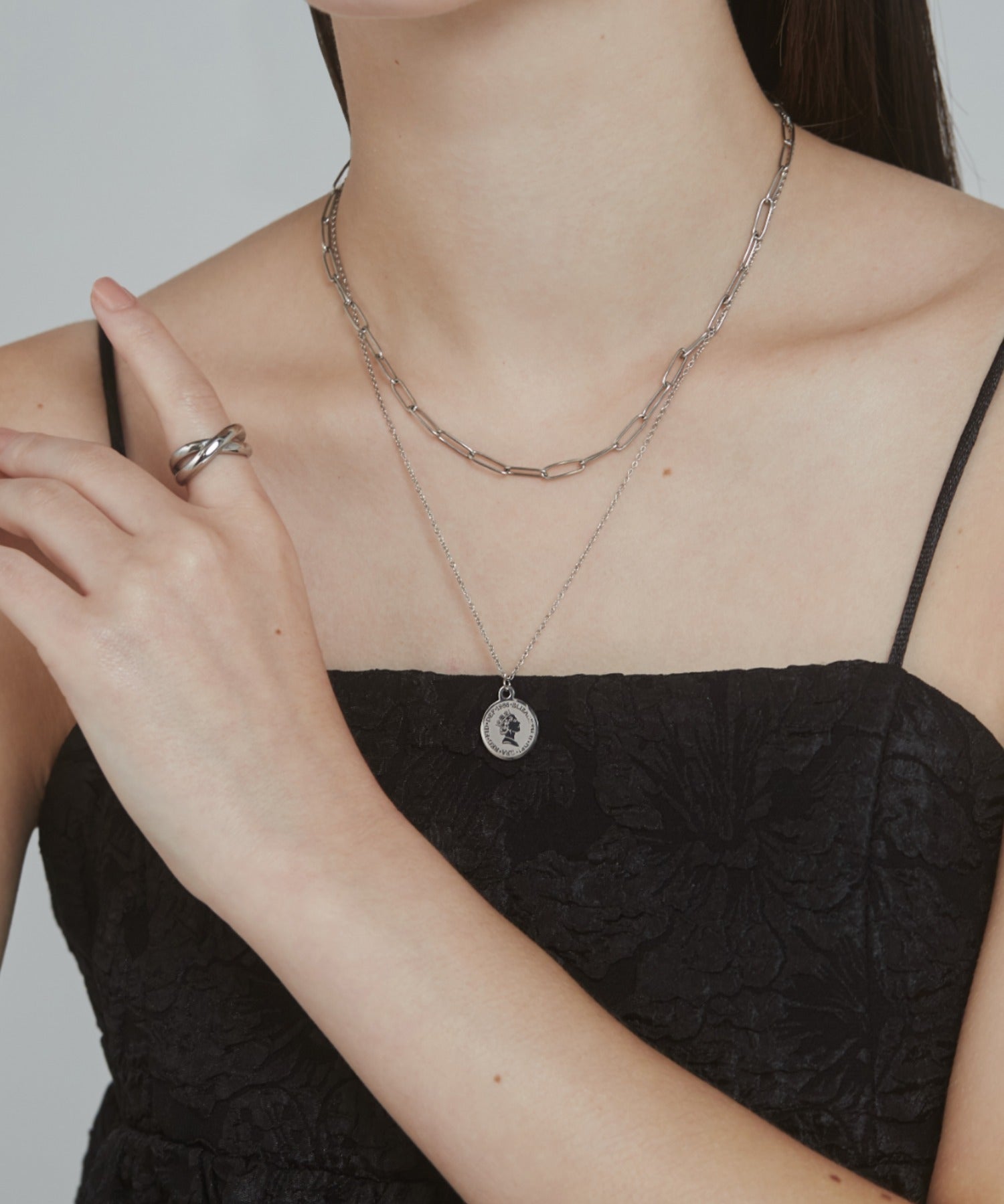 ciite' シーテ ネックレス 【 金属アレルギー対応 】 2連 エリザベス コインネックレス サージカルステンレス