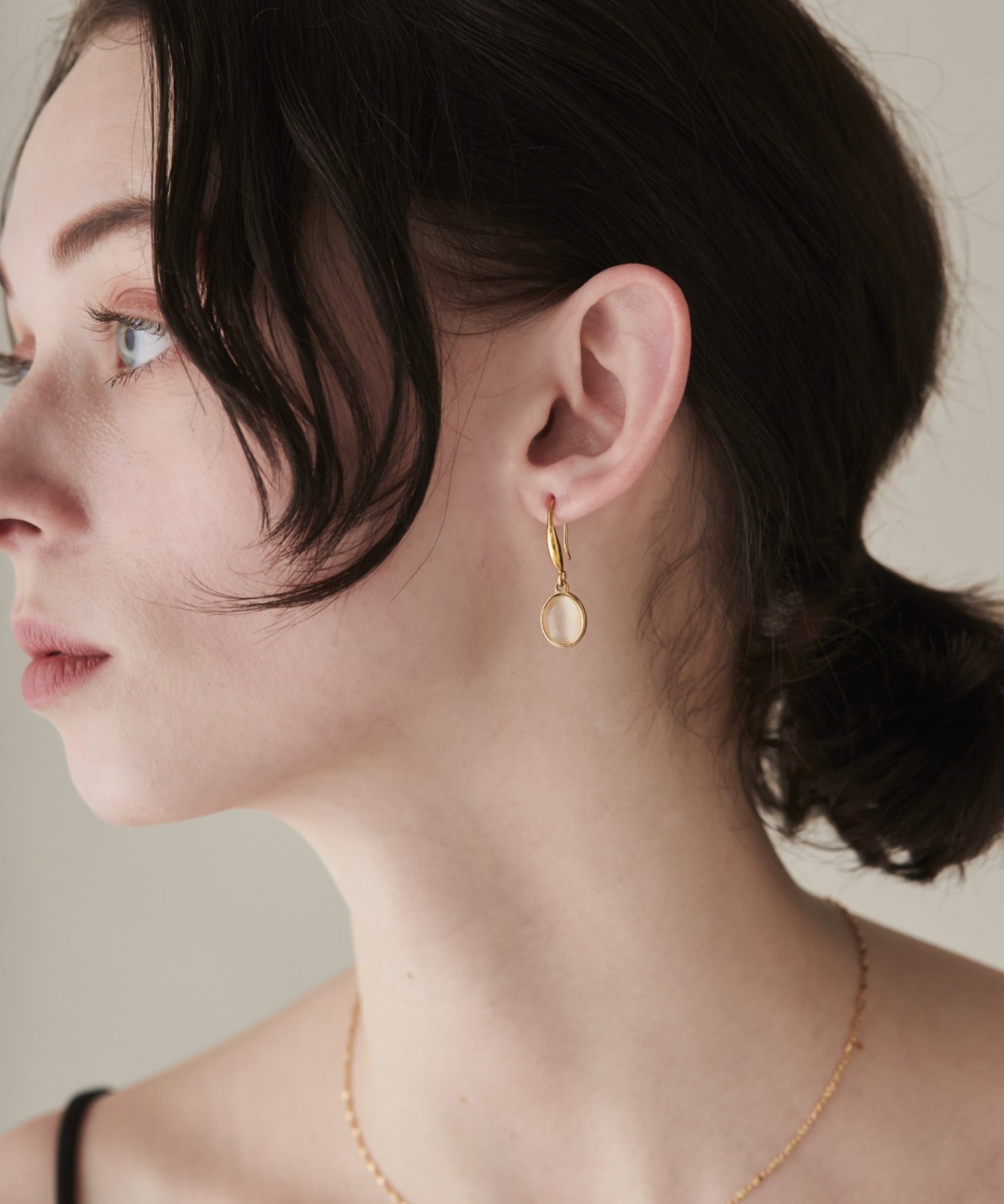 ciite' シーテ ピアス（両耳用） 【 金属アレルギー対応 】 オーバルストーン フックピアス サージカルステンレス (両耳用)