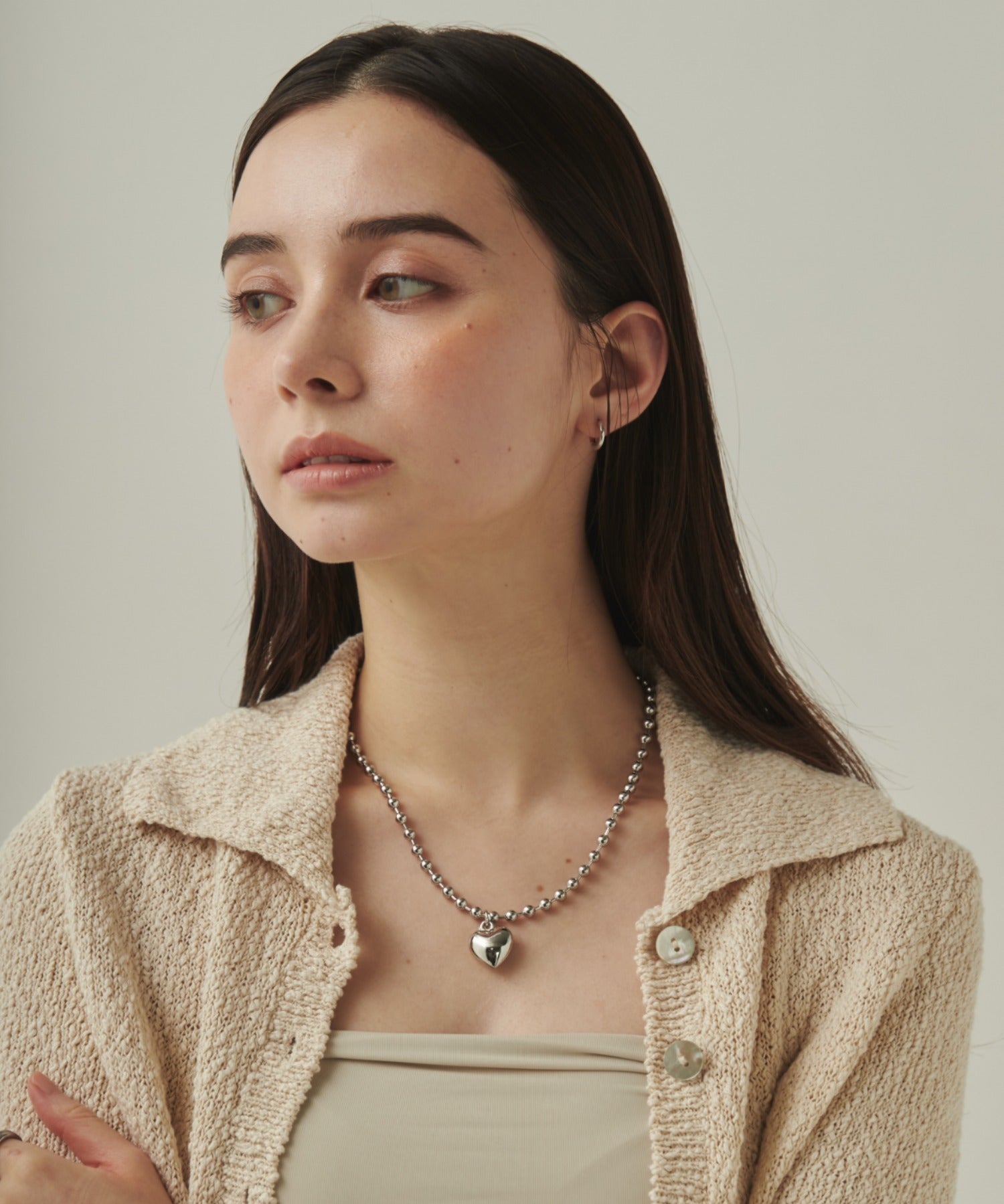 ciite' シーテ ネックレス ぷっくりメタルハート ＆ ボールチェーンネックレス