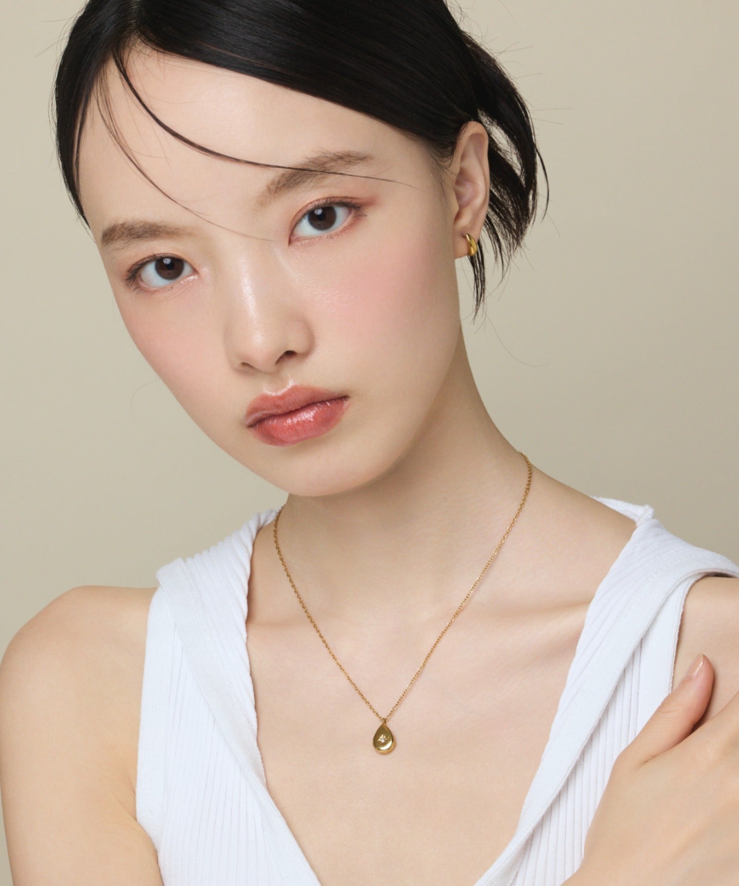 ciite' シーテ ネックレス 【 金属アレルギー対応 】 シズクビジューネックレス サージカルステンレス