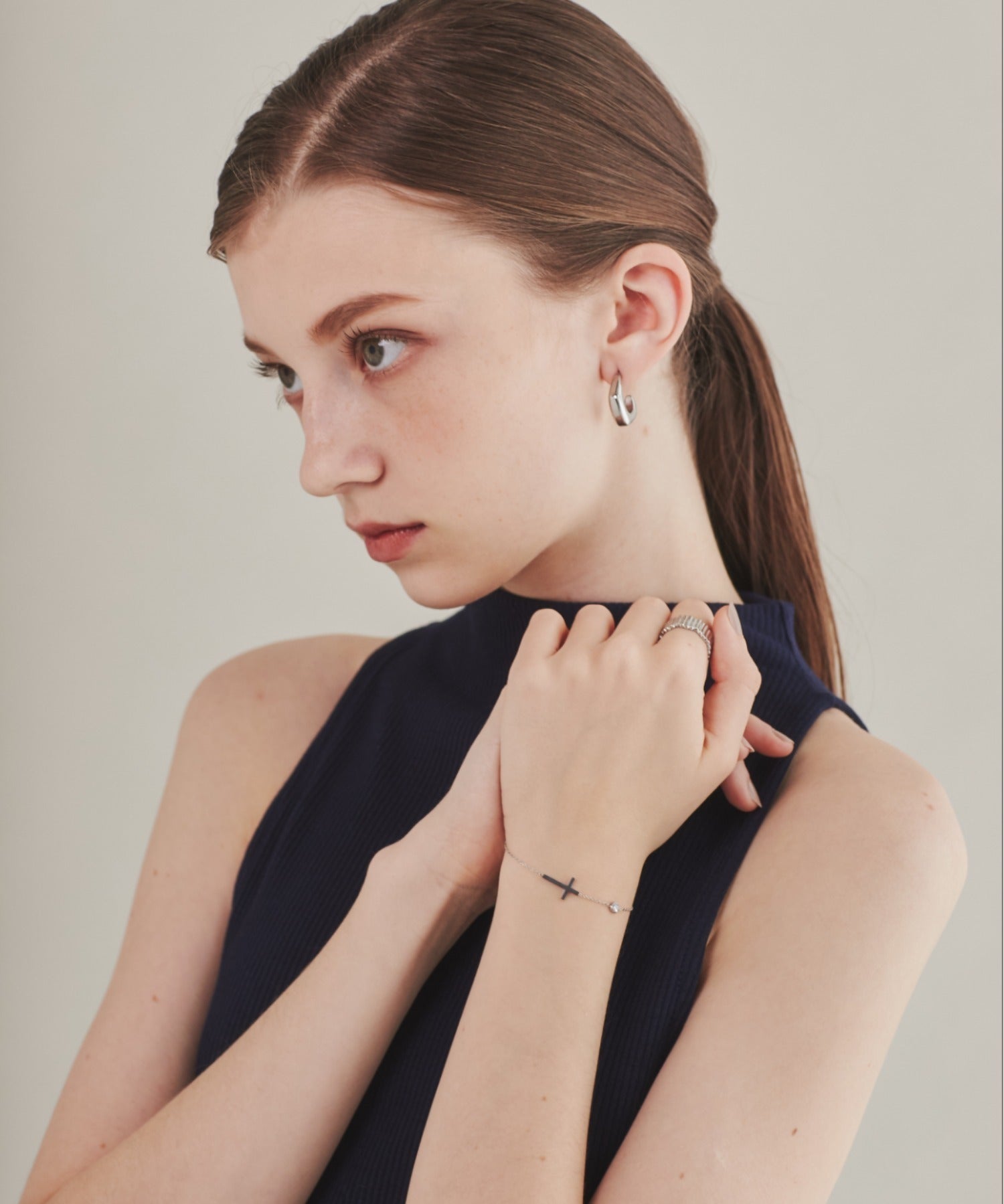 ciite' シーテ ブレスレット 【 金属アレルギー対応 】 クロスビジューブレスレット サージカルステンレス