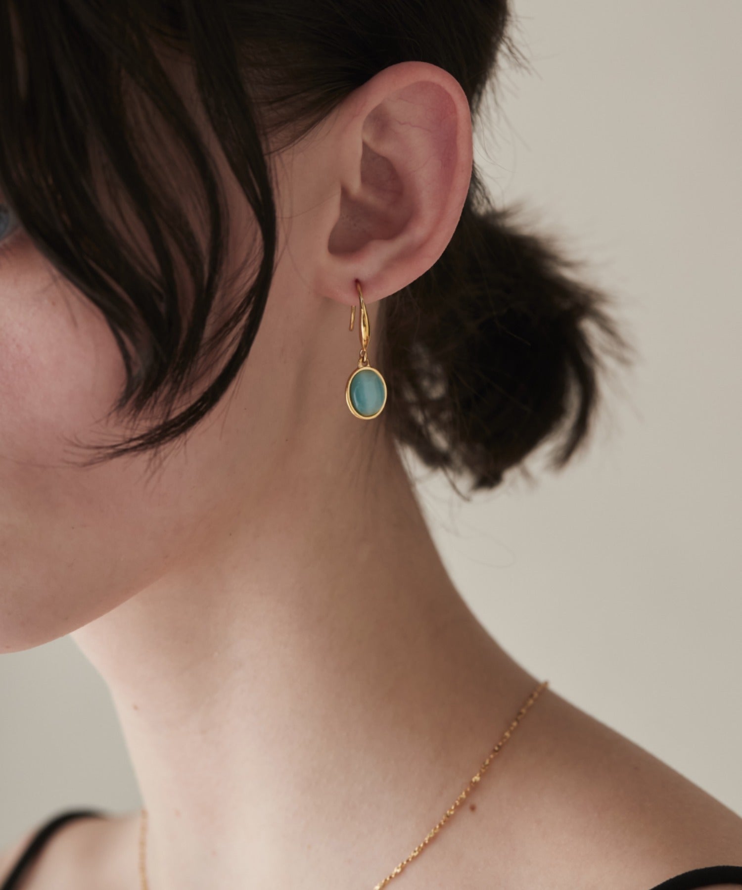 ciite' シーテ ピアス（両耳用） 【 金属アレルギー対応 】 オーバルストーン フックピアス サージカルステンレス (両耳用)