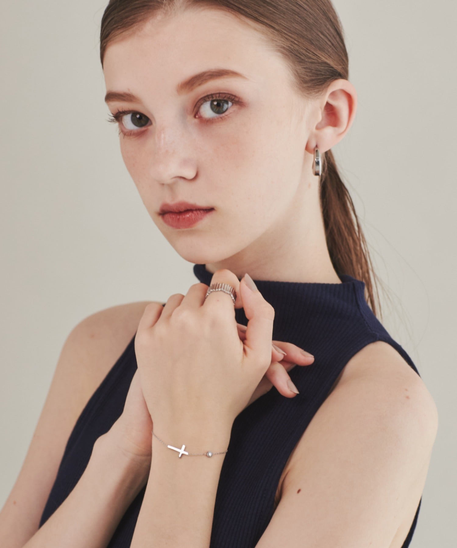 ciite' シーテ ブレスレット 【 金属アレルギー対応 】 クロスビジューブレスレット サージカルステンレス