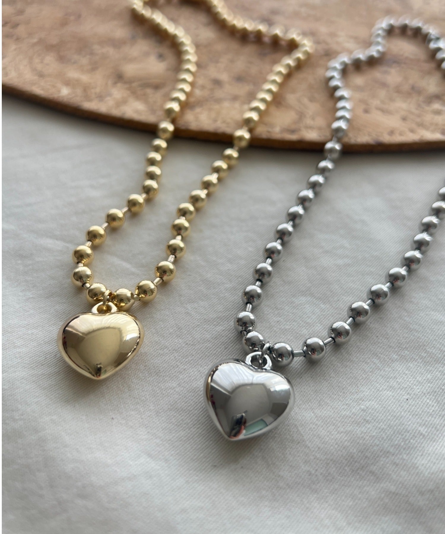 ciite' シーテ ネックレス ぷっくりメタルハート ＆ ボールチェーンネックレス