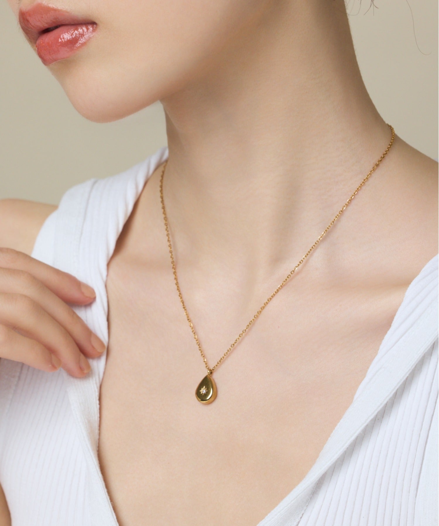 ciite' シーテ ネックレス 【 金属アレルギー対応 】 シズクビジューネックレス サージカルステンレス