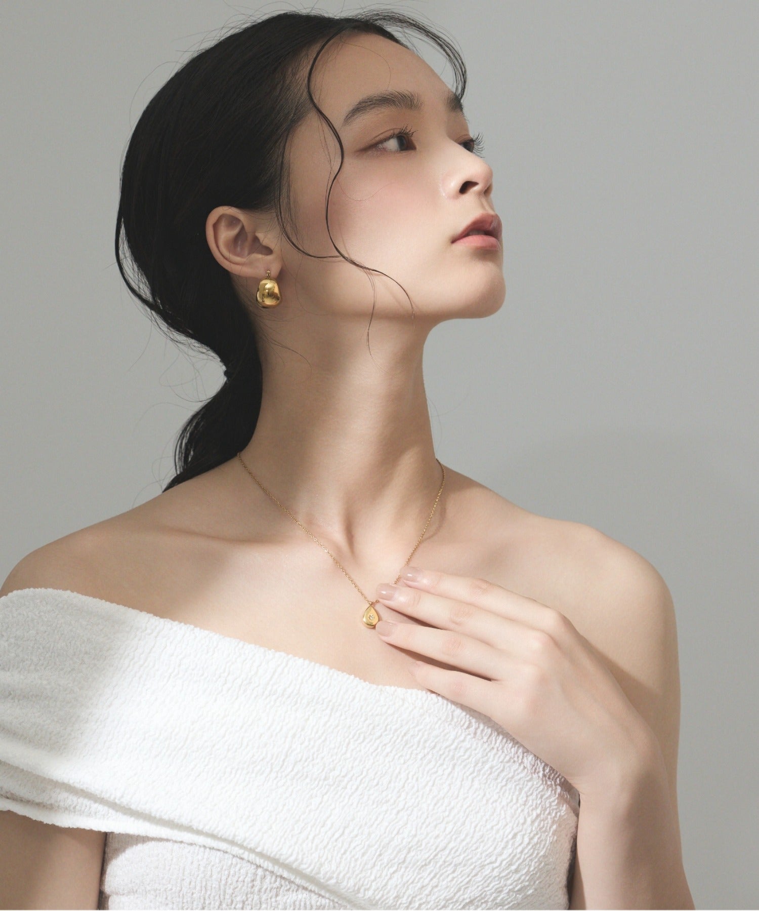 ciite' シーテ ネックレス 【 金属アレルギー対応 】 シズクビジューネックレス サージカルステンレス