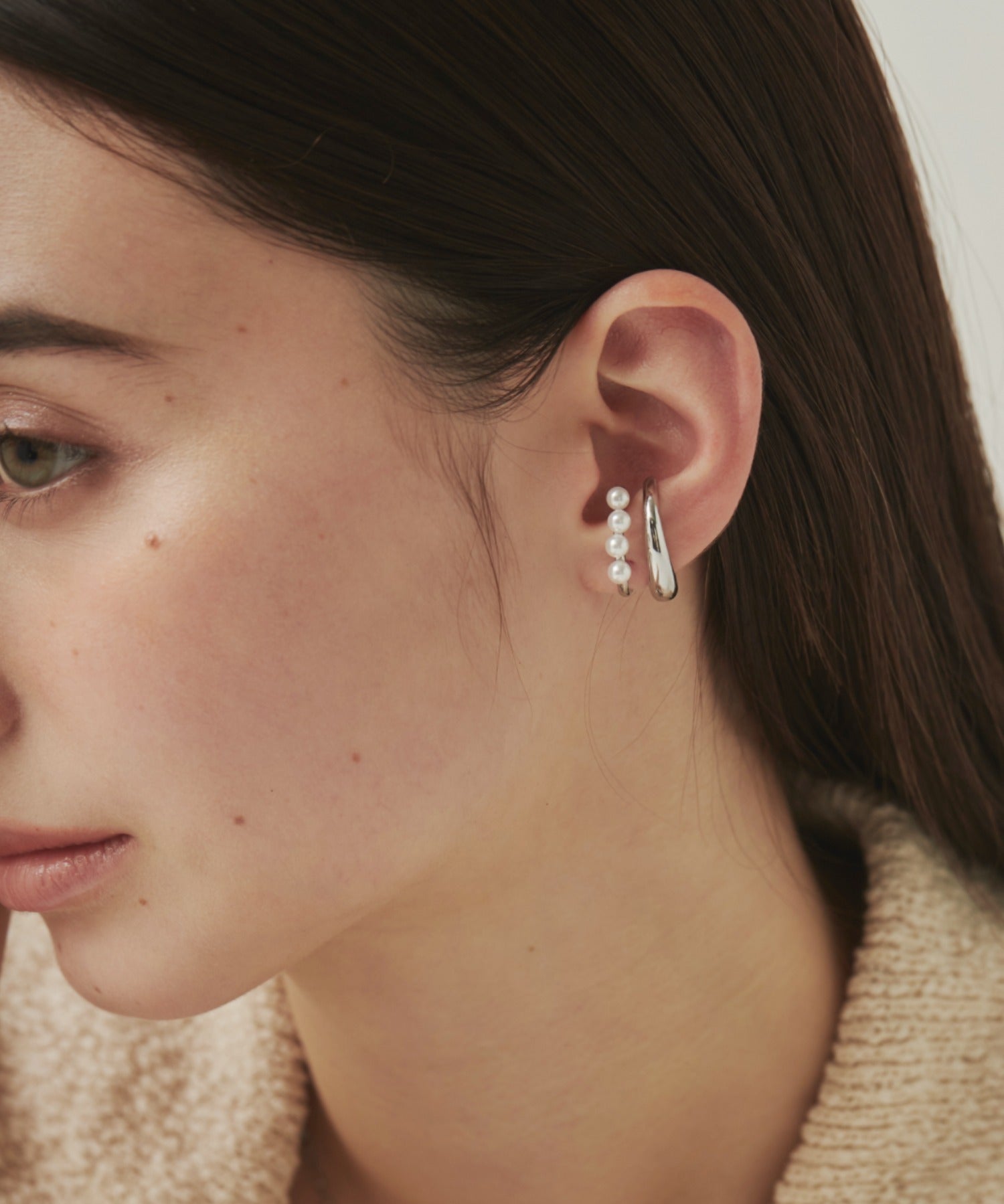 ciite' シーテ イヤーカフ 【 金属アレルギー対応 】ミニパールイヤーカフ サージカルステンレス