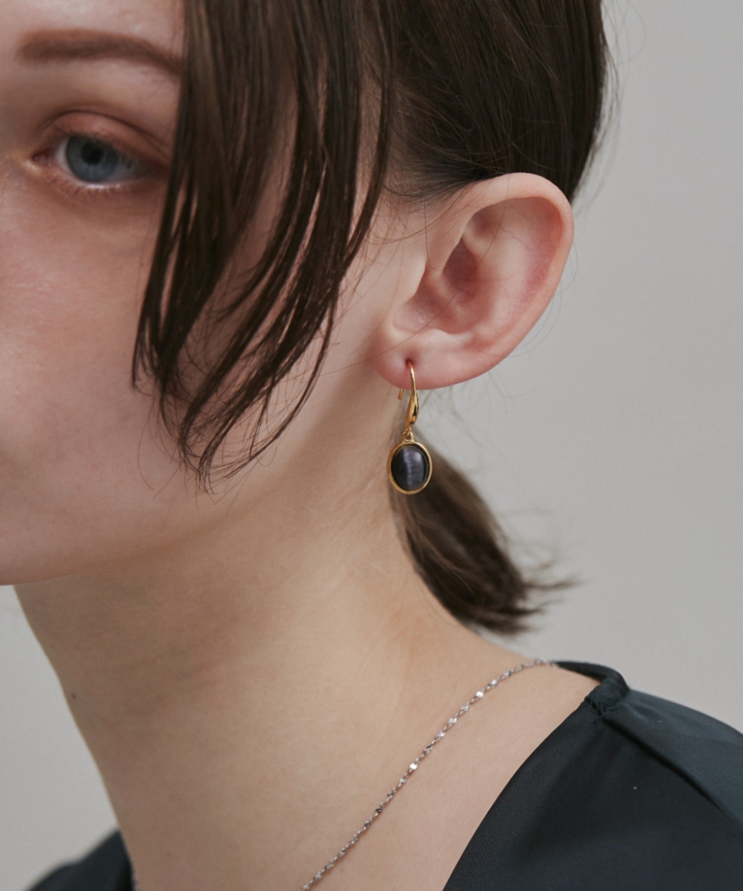 ciite' シーテ ピアス（両耳用） 【 金属アレルギー対応 】 オーバルストーン フックピアス サージカルステンレス (両耳用)